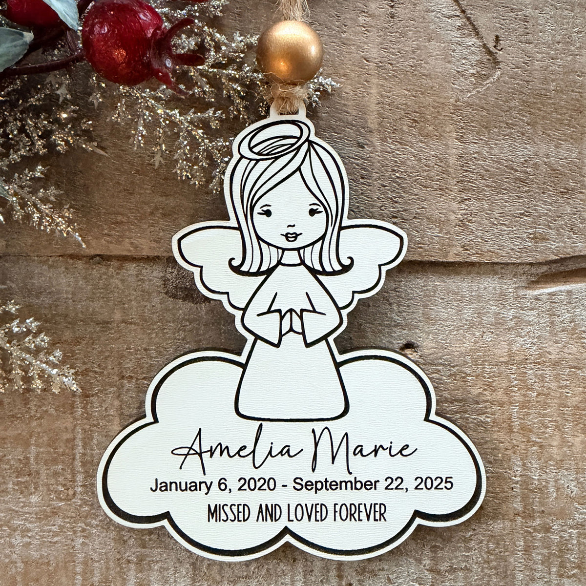 Customizable Girl Angel Ornament - Personalized Message or Quote - Glowforge