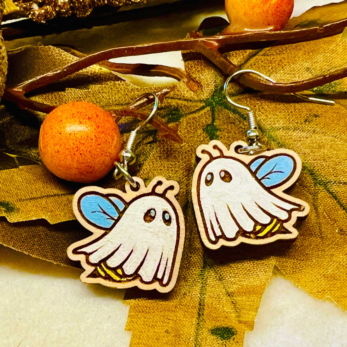 Cute Ghost Bee Earrings - Glowforge