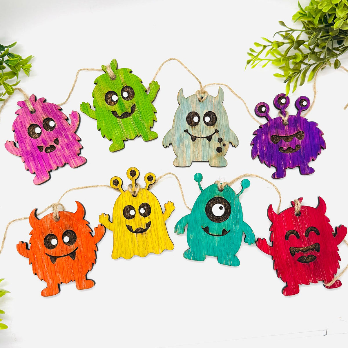 Cute Halloween Monster Garland - Spooky Monster Banner Decor (Set of 8) - Glowforge
