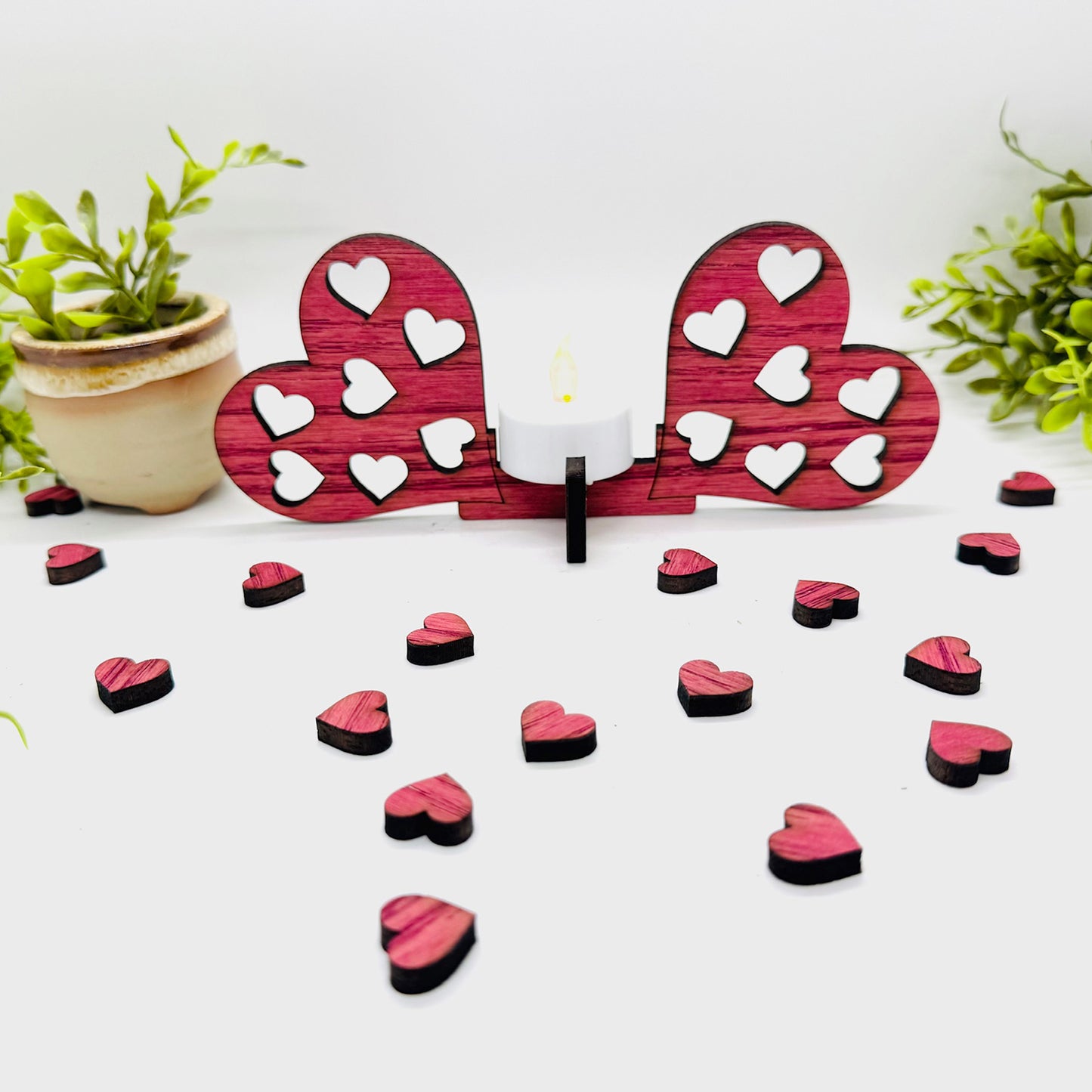 Cute Heart Cutouts Candle Holder with Heart Confetti - Valentines Decor - Glowforge