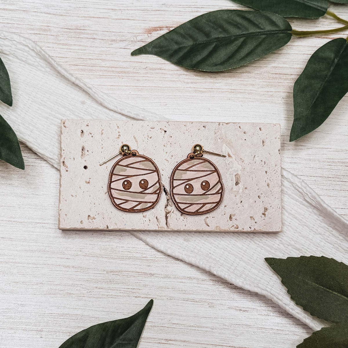 Cute Mummy Halloween Earrings - Glowforge