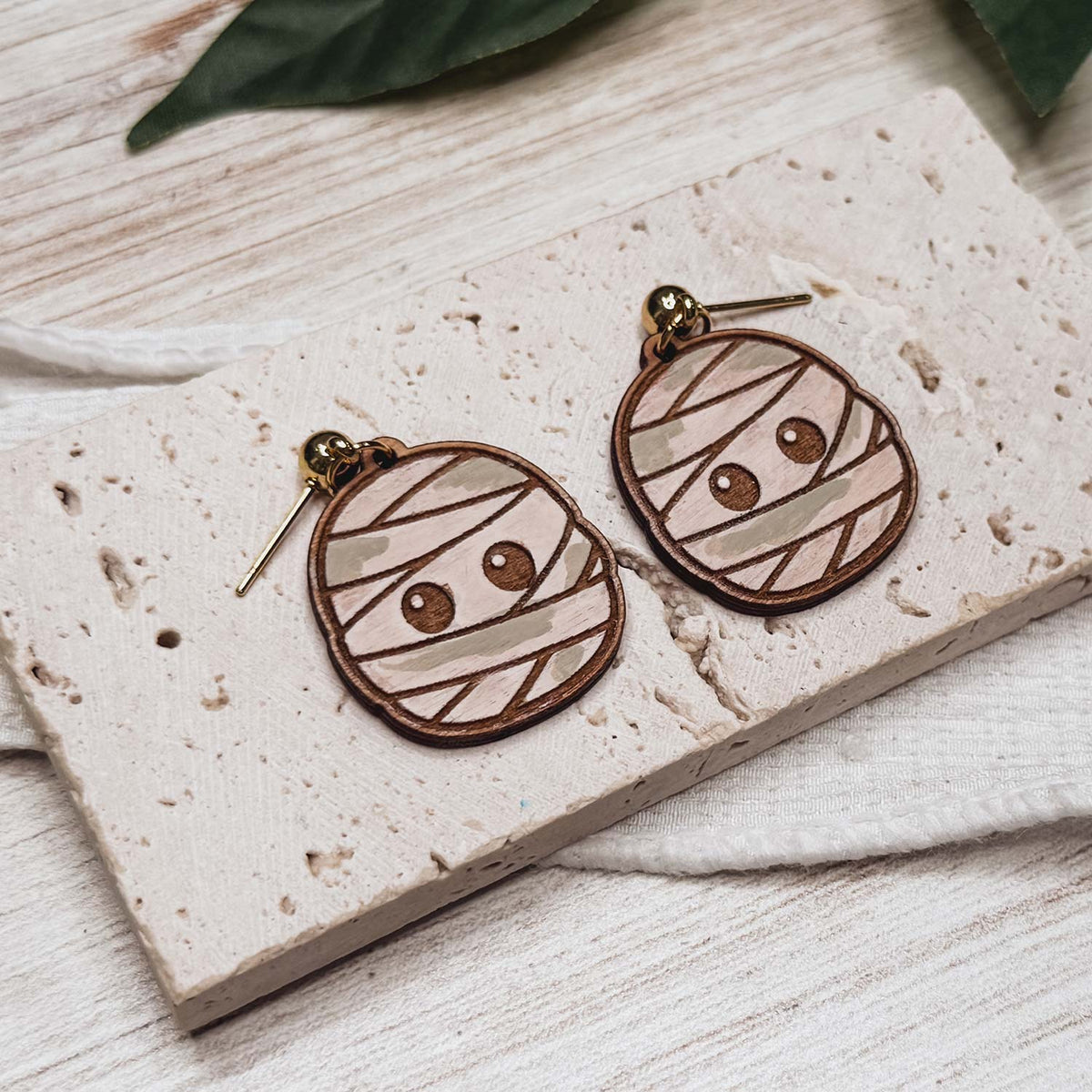 Cute Mummy Halloween Earrings - Glowforge