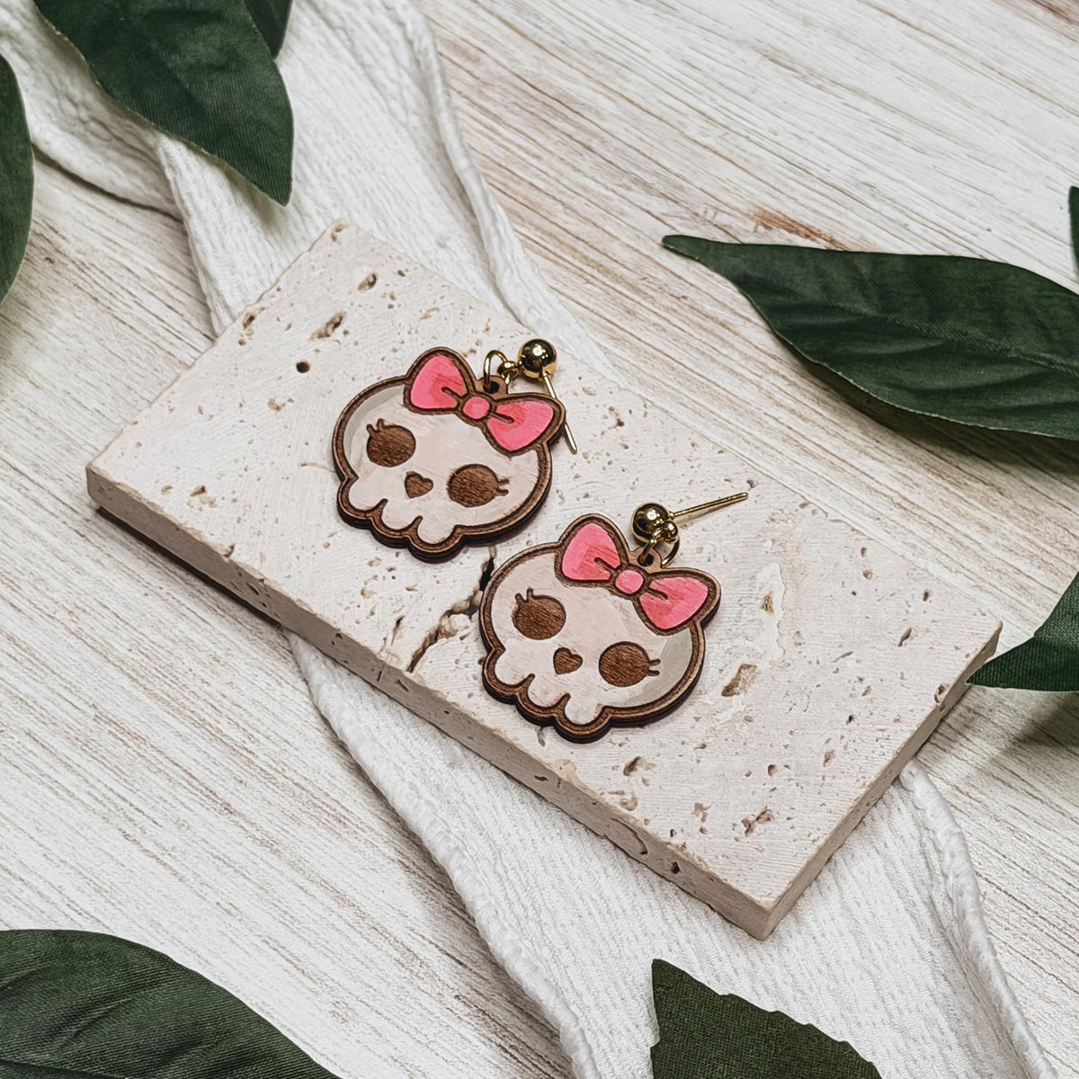 Cute Skull Bow Halloween Earrings - Glowforge