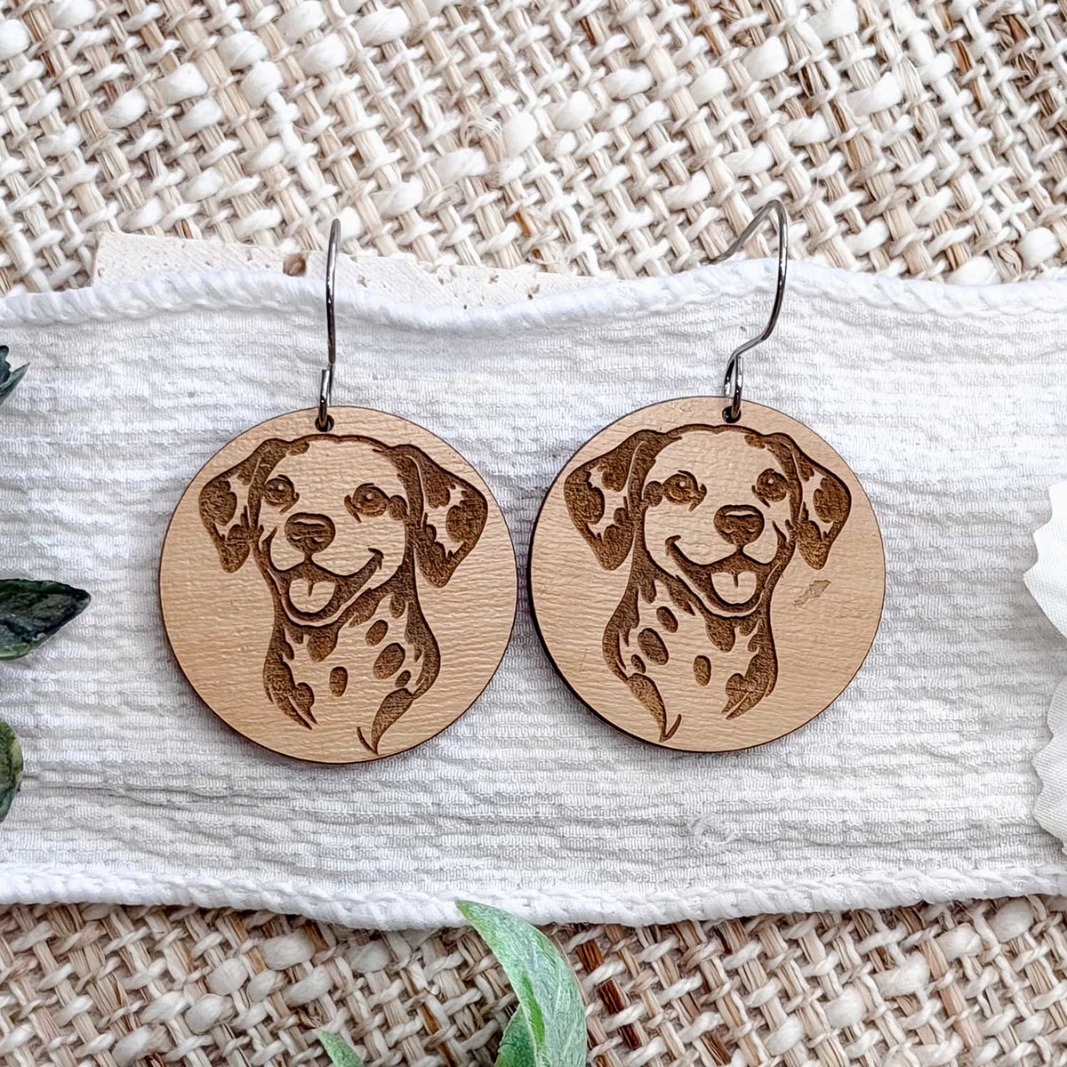 Dalmatian Engraved Disc Earrings - Glowforge