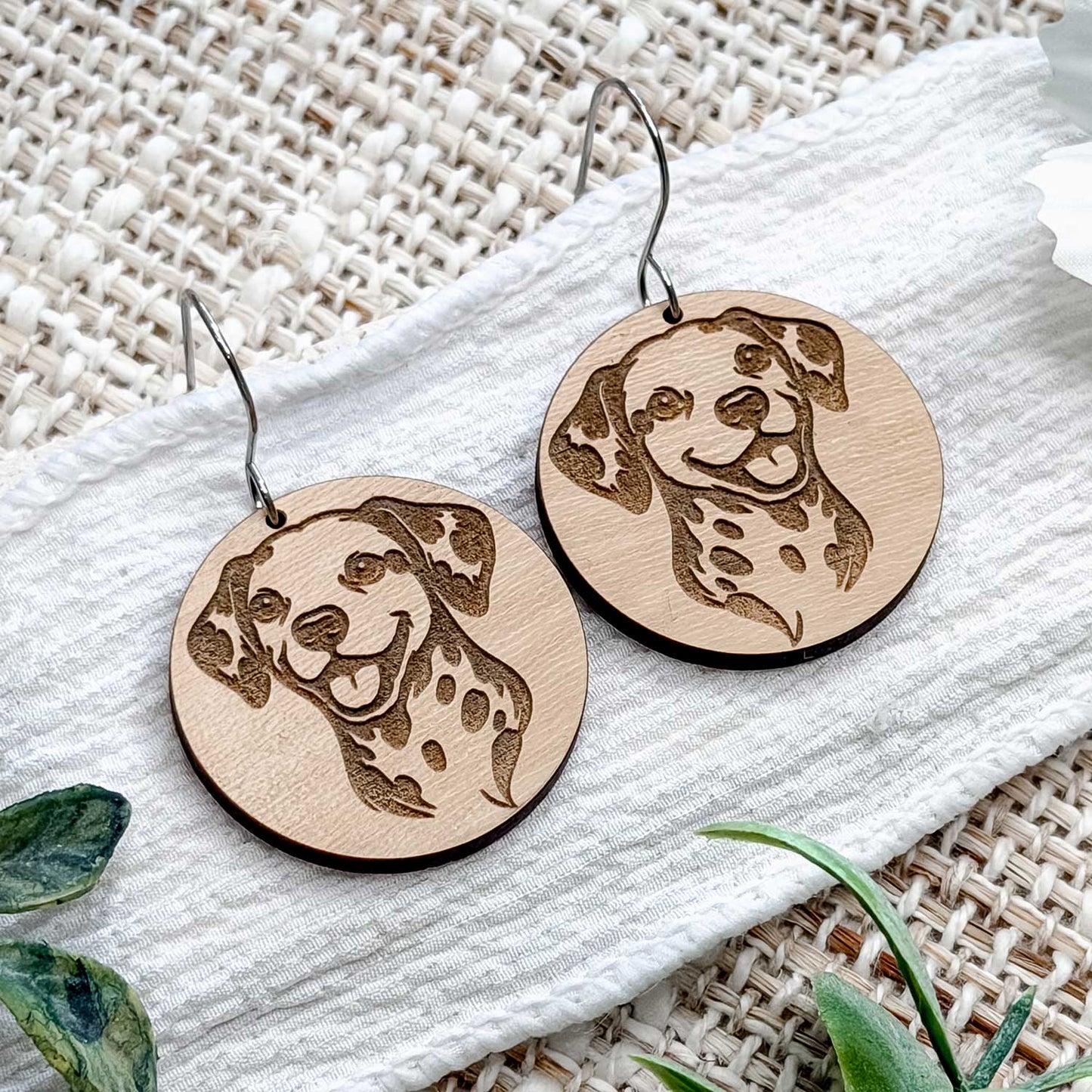 Dalmatian Engraved Disc Earrings - Glowforge