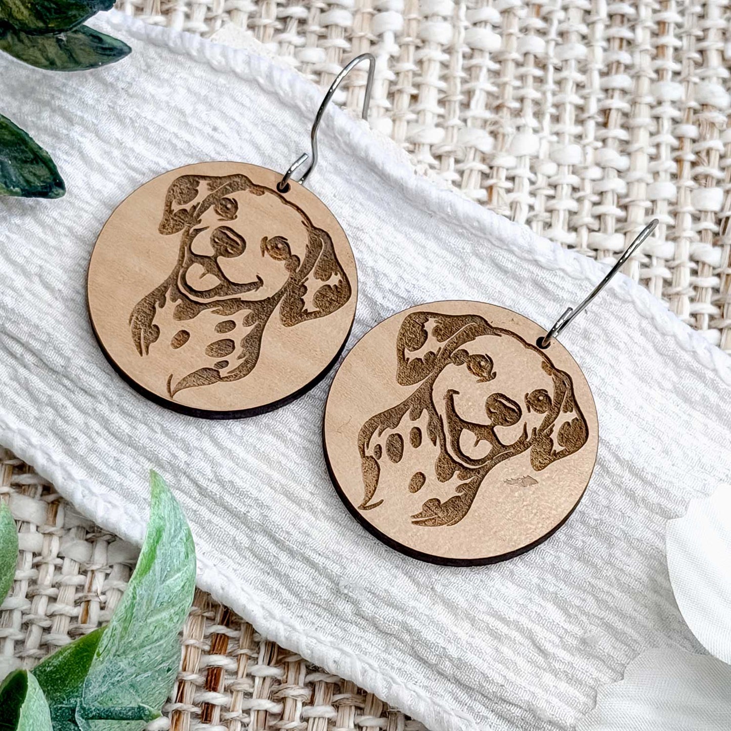 Dalmatian Engraved Disc Earrings - Glowforge