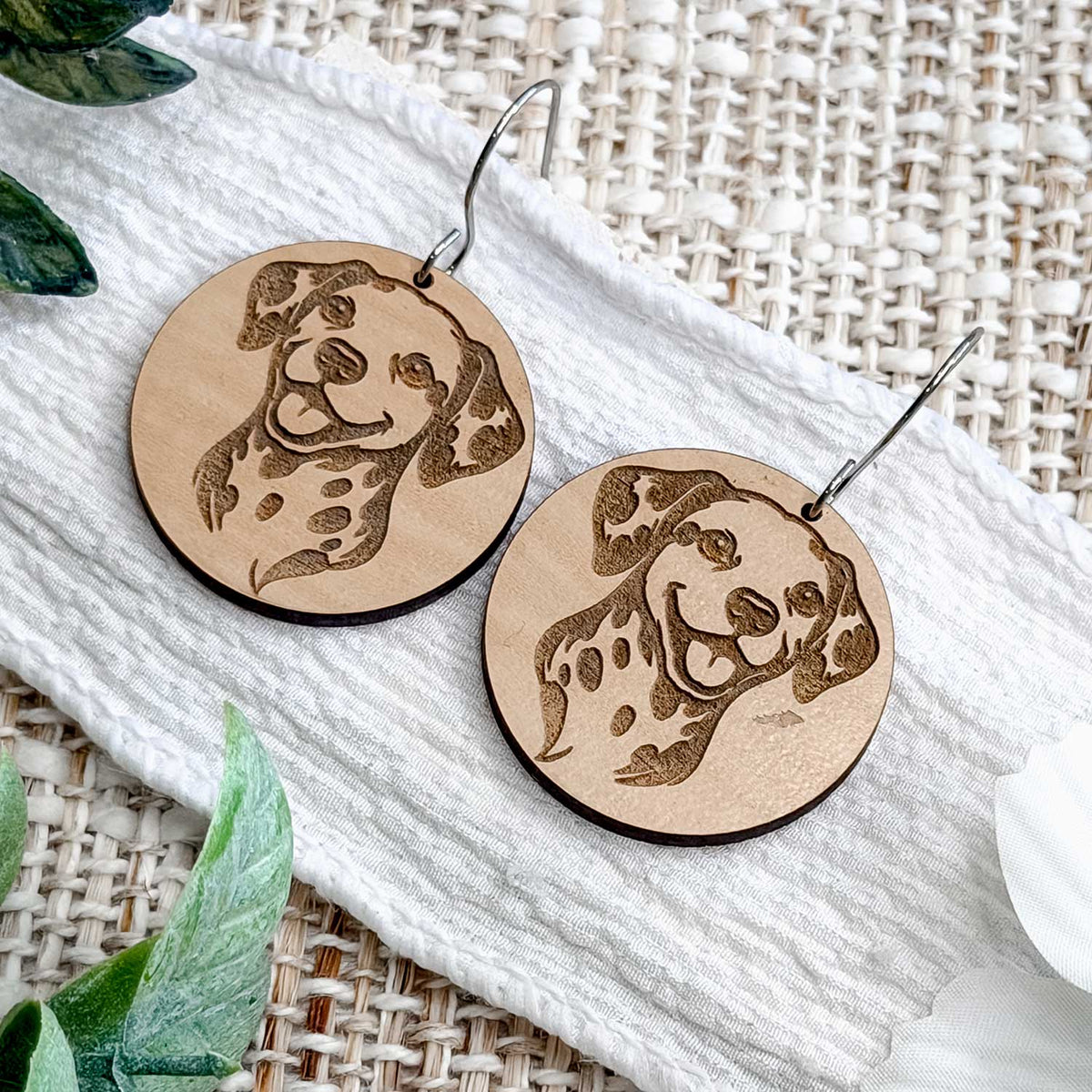 Dalmatian Engraved Disc Earrings - Glowforge