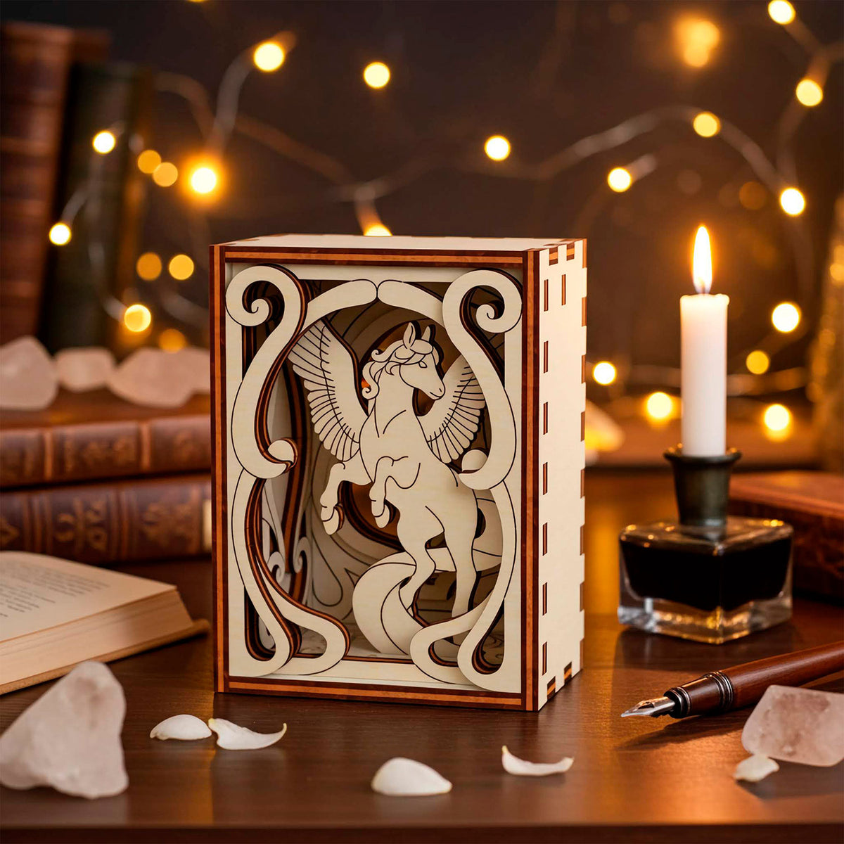 Decorative Box with Pegasus - Fantasy Scene with Magical Detail - Glowforge