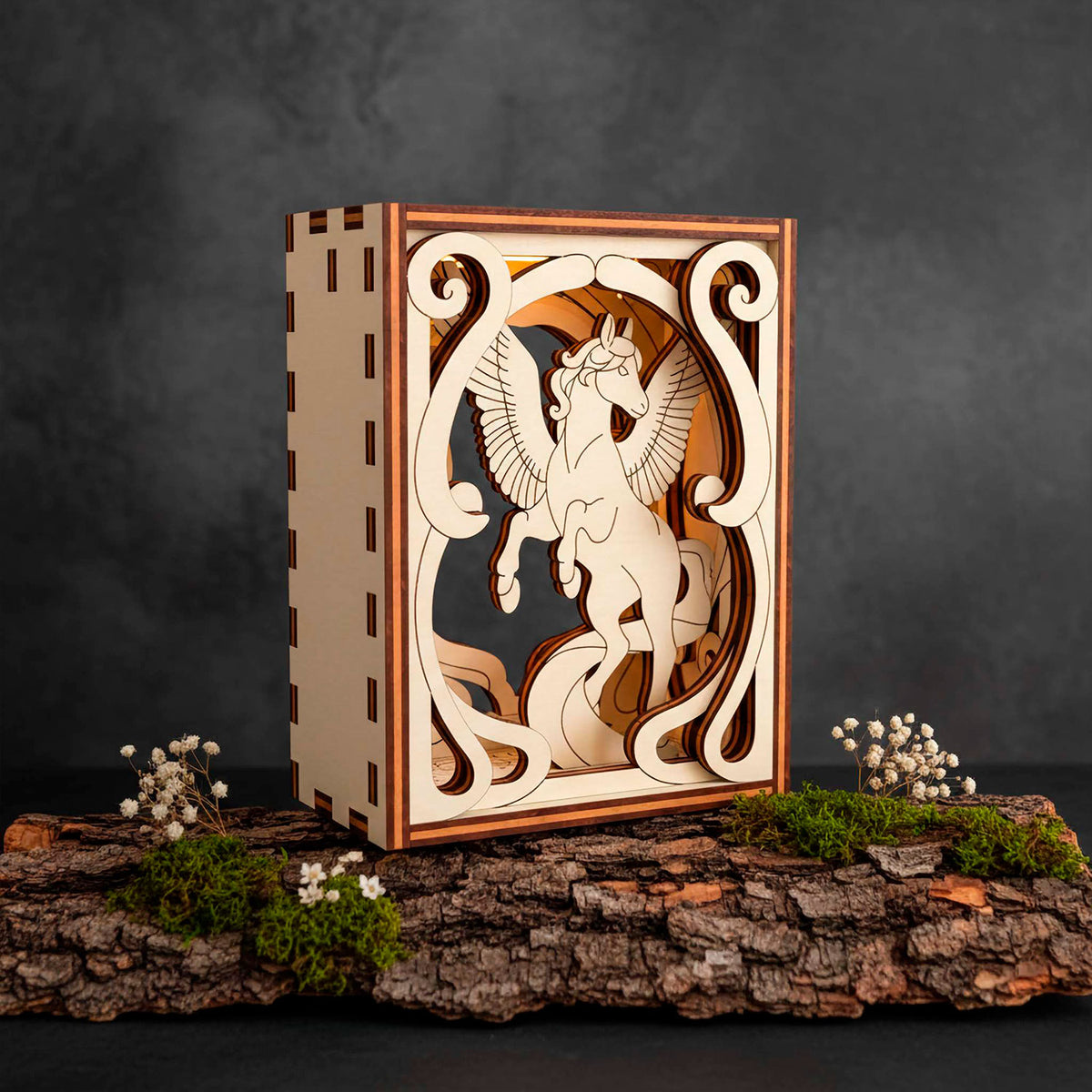 Decorative Box with Pegasus - Fantasy Scene with Magical Detail - Glowforge