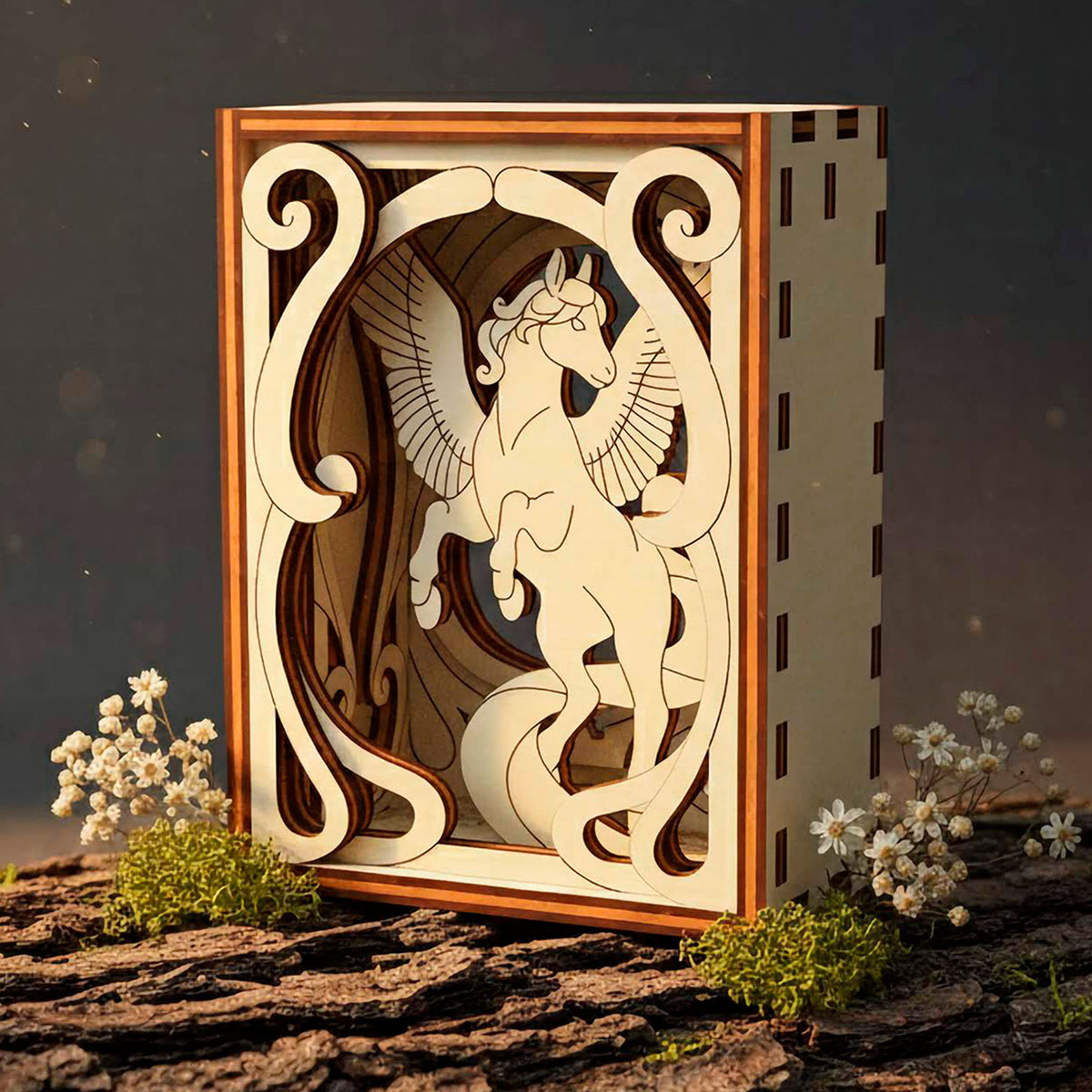 Decorative Box with Pegasus - Fantasy Scene with Magical Detail - Glowforge