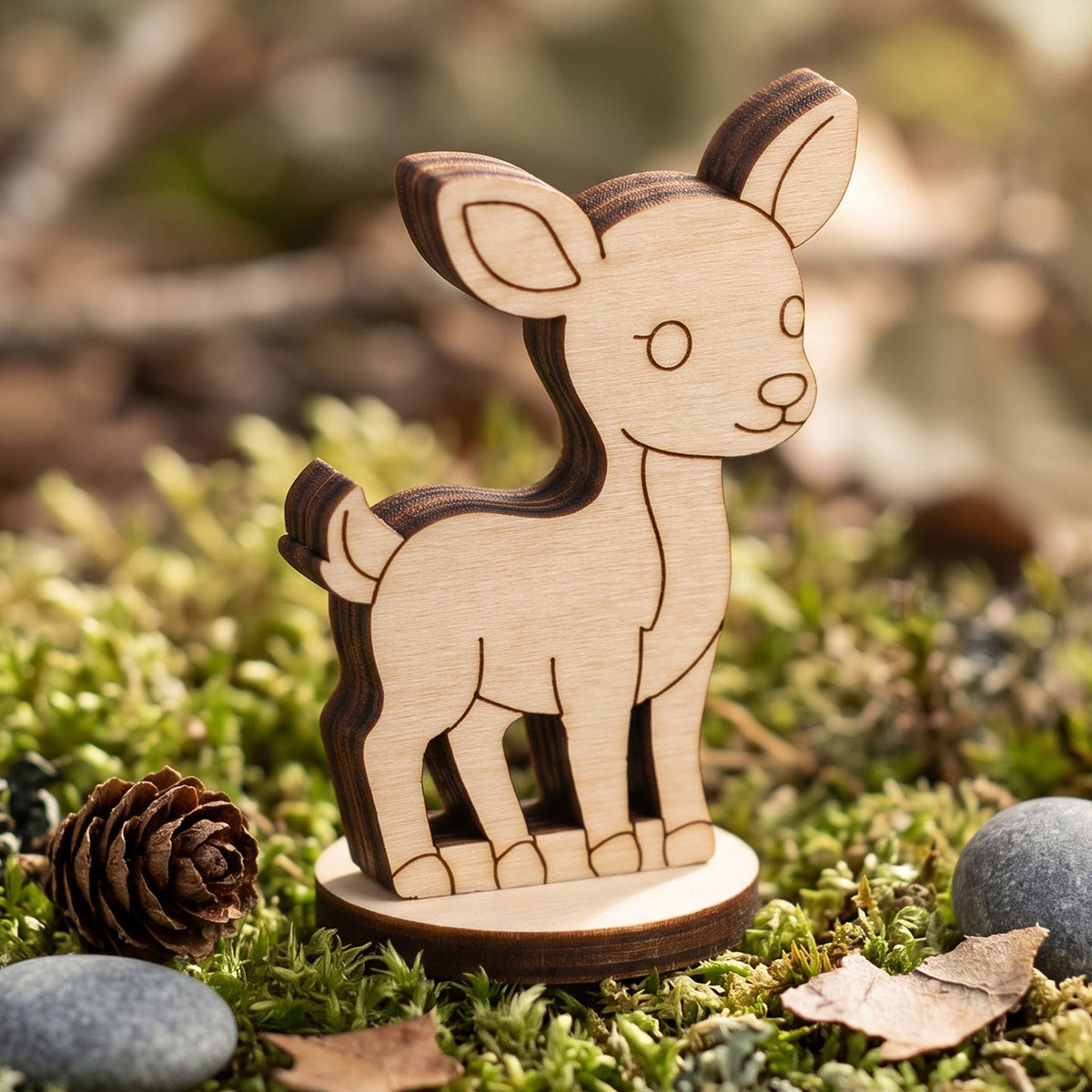 Deer Learning Figure - Wooden Woodland Animal for Preschool & Classroom Play - Glowforge