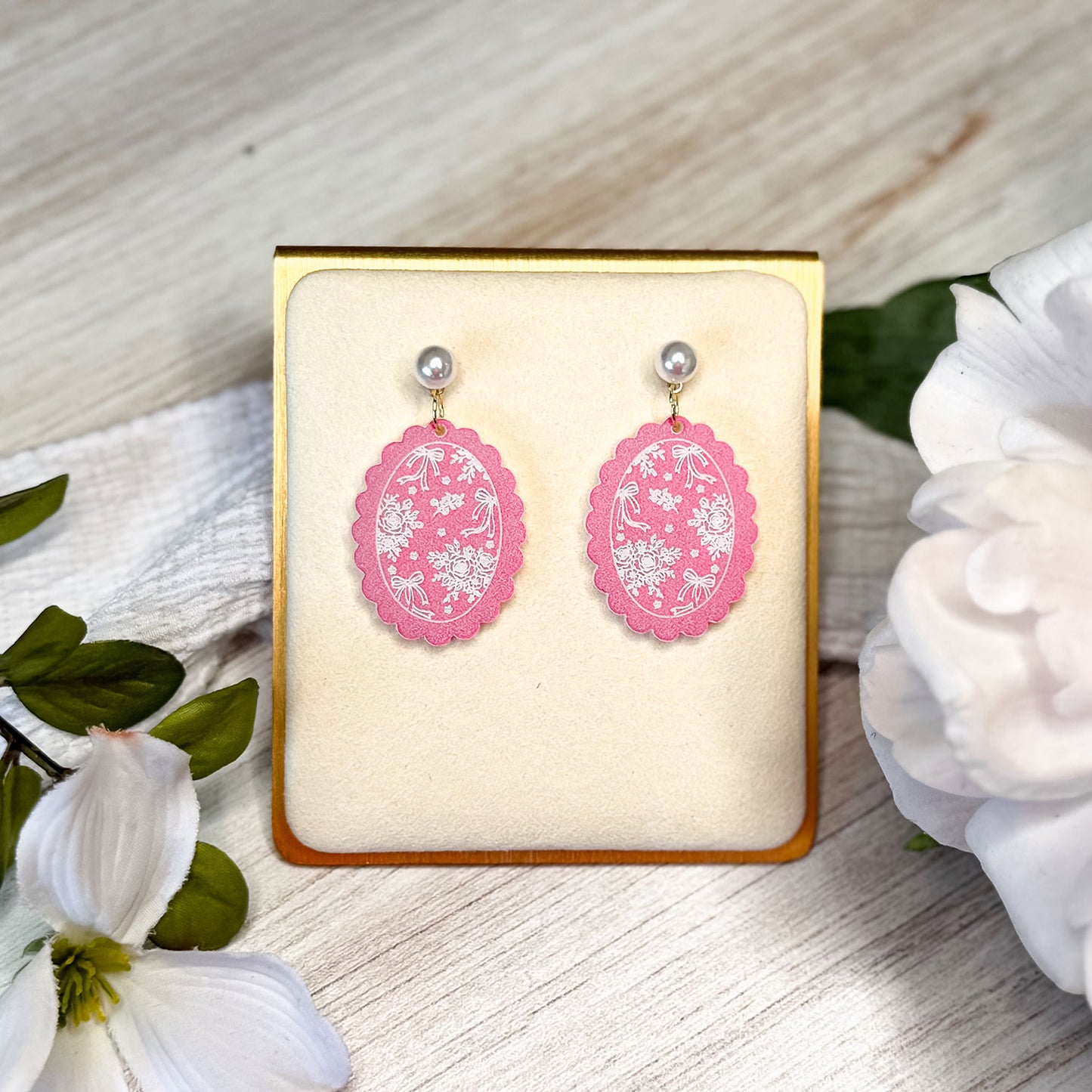 Delicate Floral Oval Earrings with Engraved Detail - Glowforge