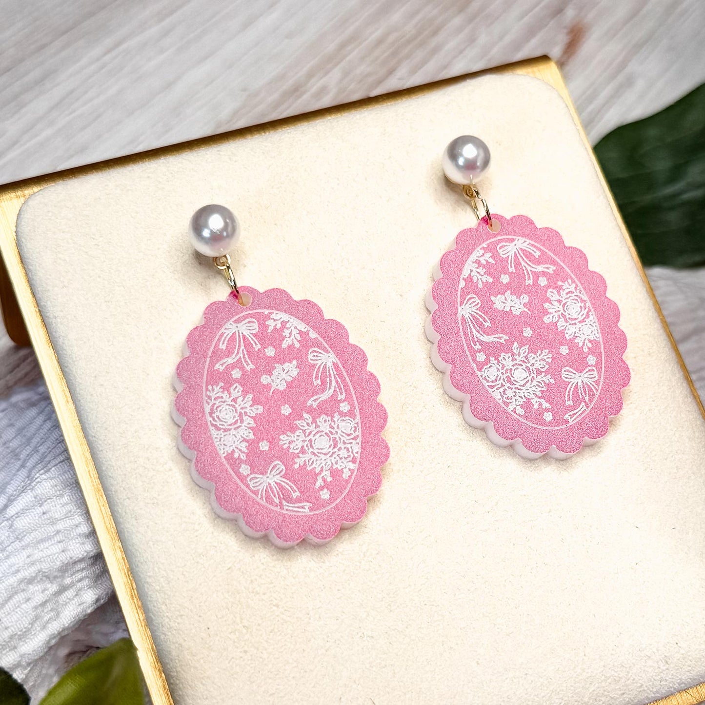 Delicate Floral Oval Earrings with Engraved Detail - Glowforge