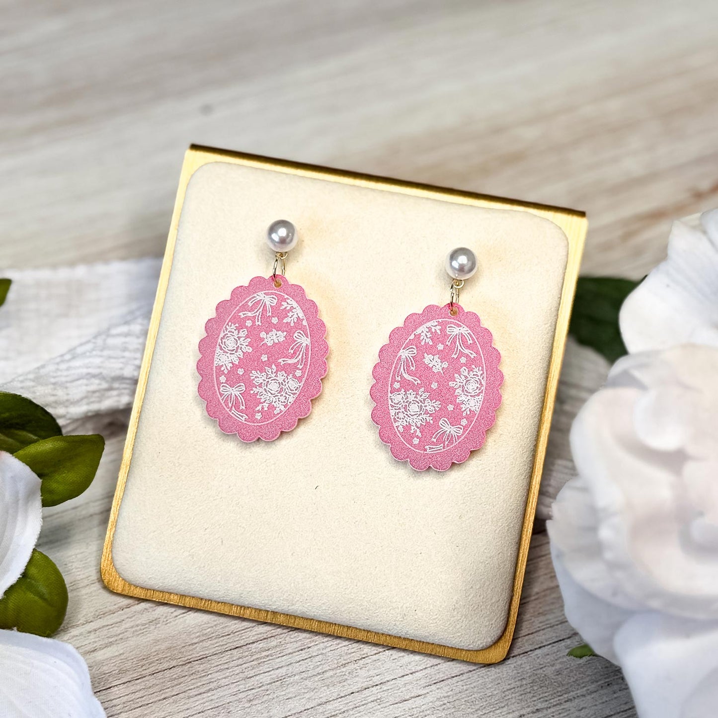 Delicate Floral Oval Earrings with Engraved Detail - Glowforge