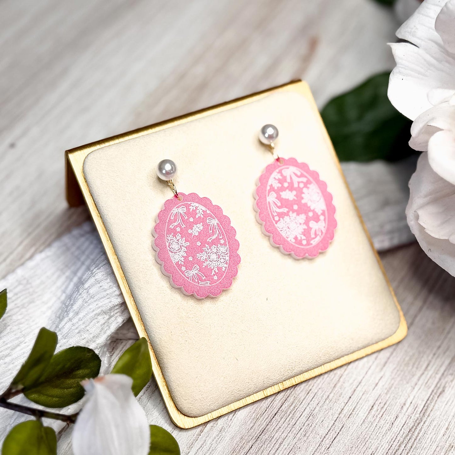 Delicate Floral Oval Earrings with Engraved Detail - Glowforge