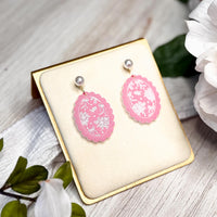 Delicate Floral Oval Earrings with Engraved Detail - Glowforge