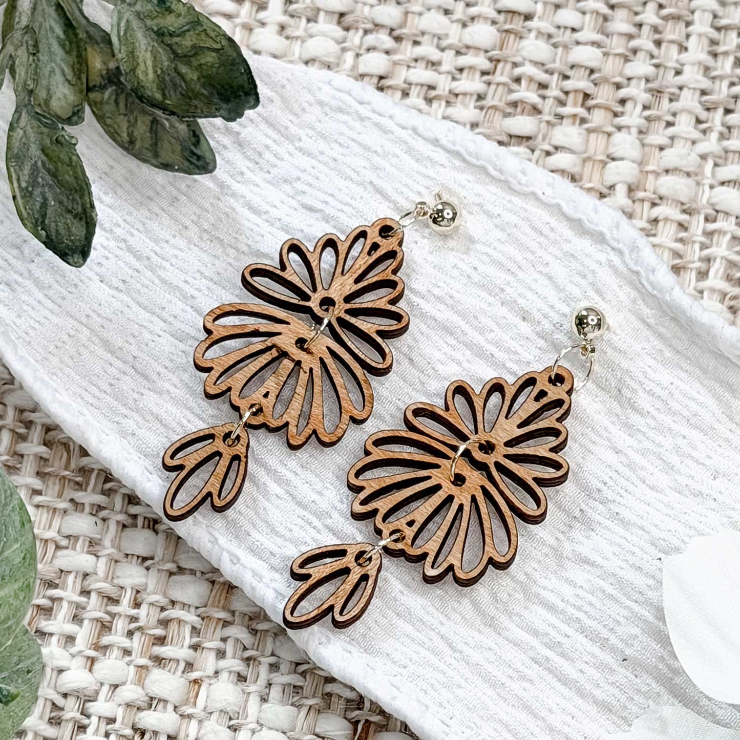 Detailed Floral Dangle Earrings with Accent Drop Set - Glowforge