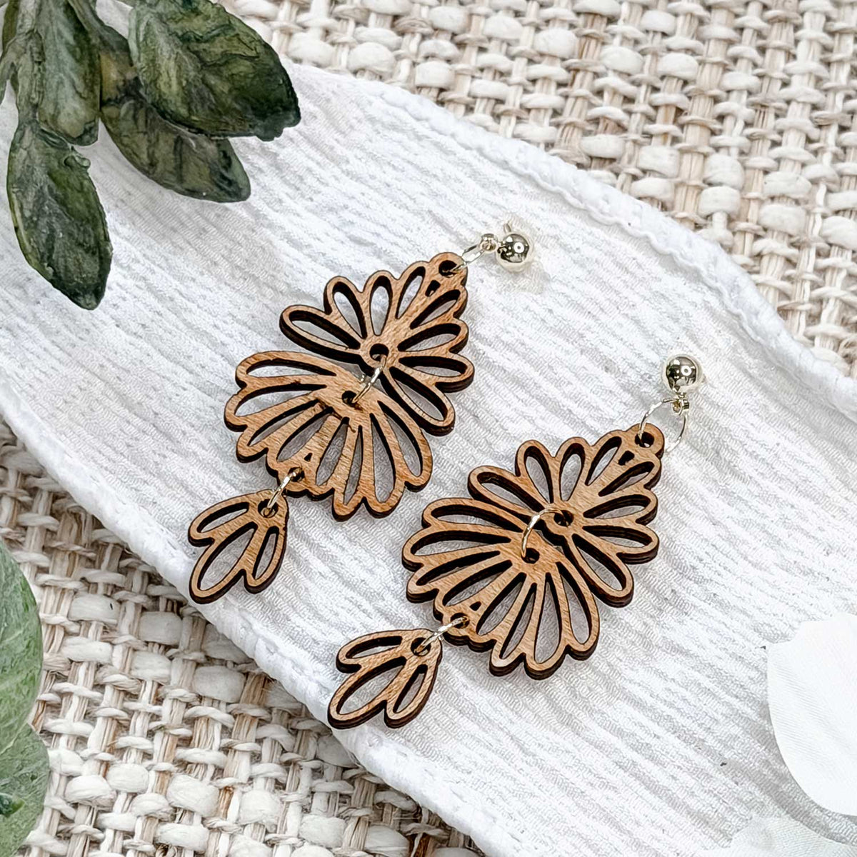 Detailed Floral Dangle Earrings with Accent Drop Set - Glowforge