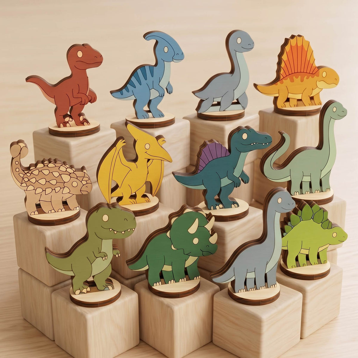 Dinosaur Wooden Play Figures for Painting & Learning (Set of 12) - Glowforge