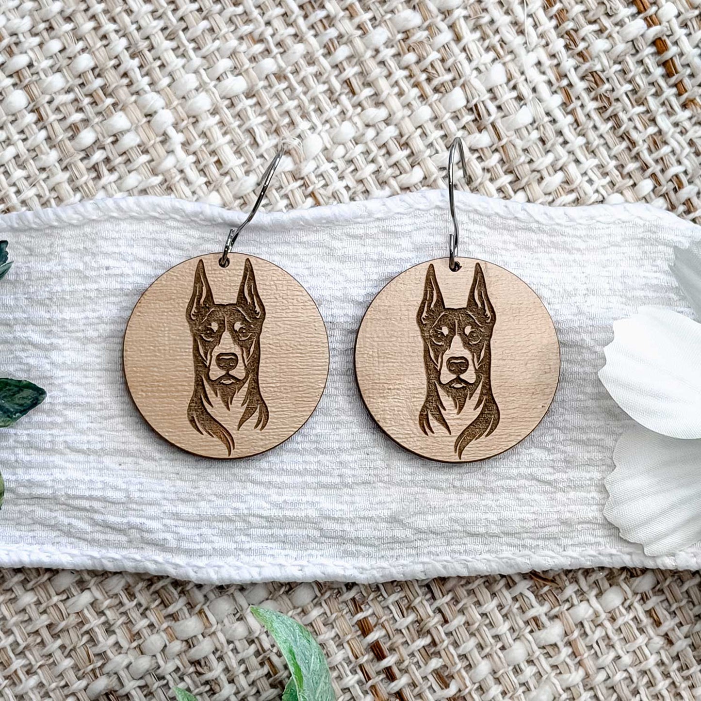Doberman Pinscher Engraved Disc Earrings- Glowforge