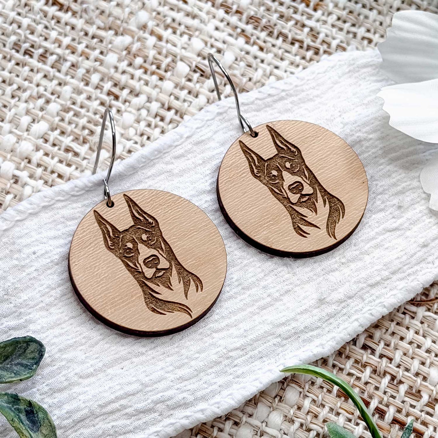 Doberman Pinscher Engraved Disc Earrings - Glowforge