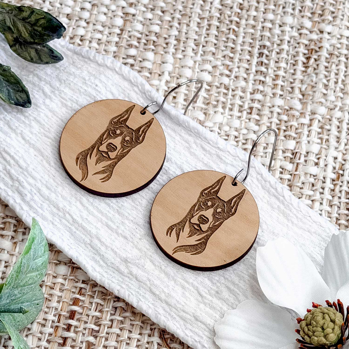 Doberman Pinscher Engraved Disc Earrings - Glowforge