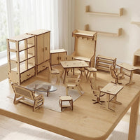 Doll Furniture Set in Scale 1:12 - Wardrobes, Cupboard, Table, Chairs & PC Chair Collection - Glowforge