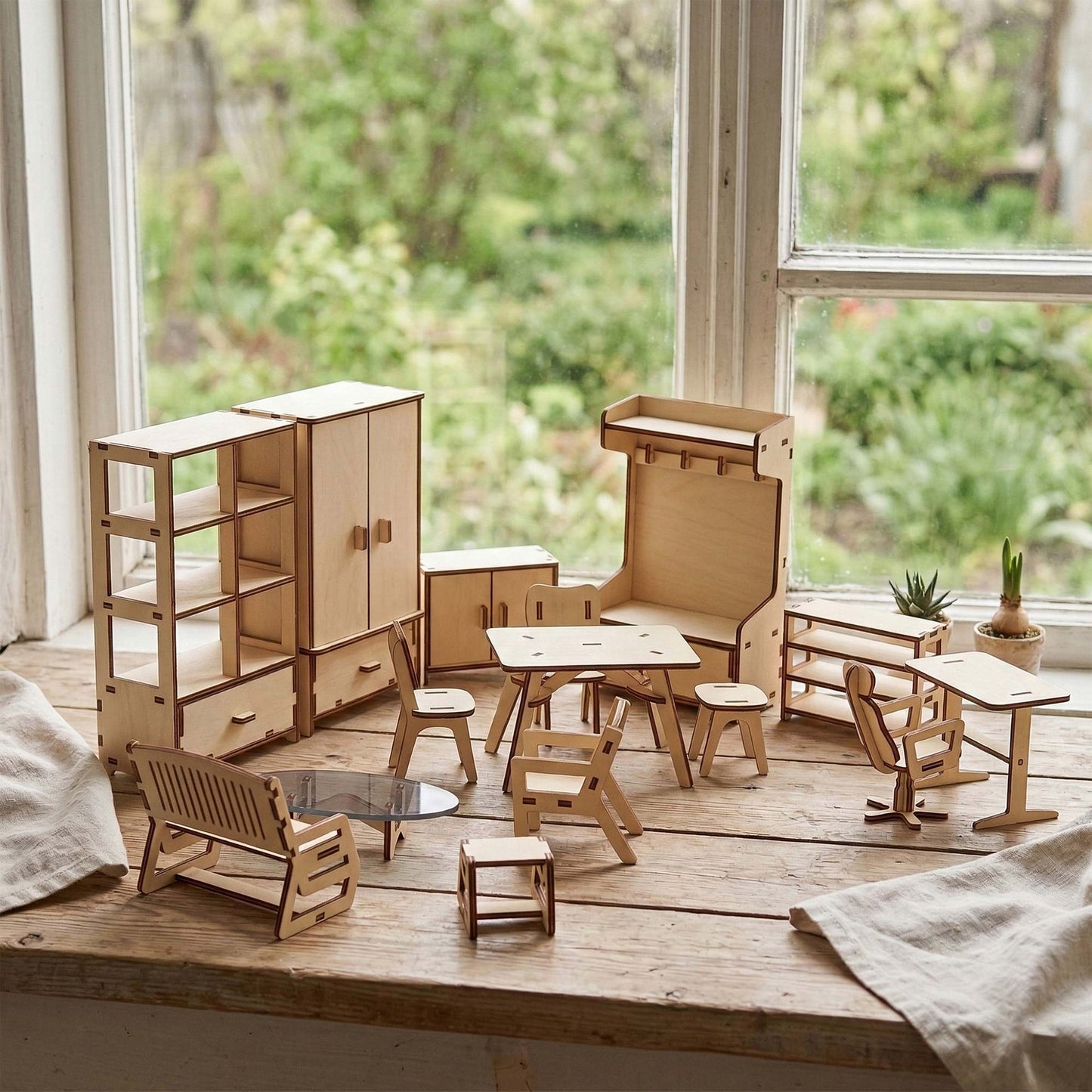 Doll Furniture Set in Scale 1:12 - Wardrobes, Cupboard, Table, Chairs & PC Chair Collection - Glowforge