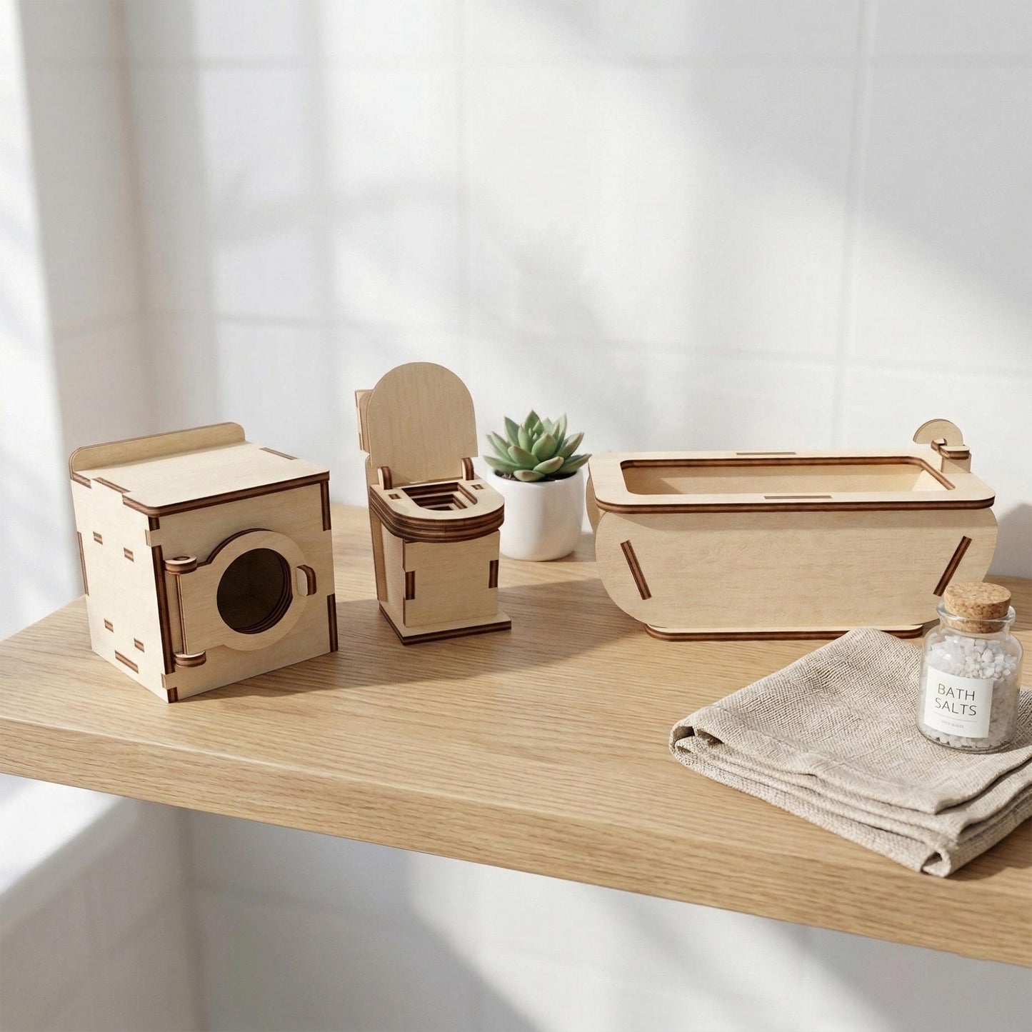 Dollhouse Bathroom Furniture 1:12 - Miniature Bath, Toilet & Washing Machine Set - Glowforge