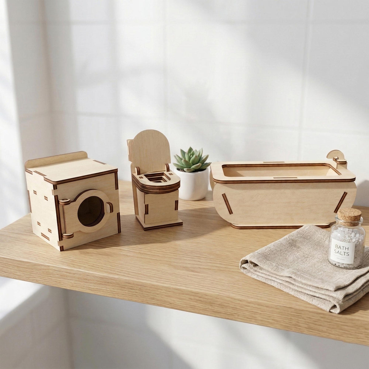 Dollhouse Bathroom Furniture 1:12 - Miniature Bath, Toilet & Washing Machine Set - Glowforge