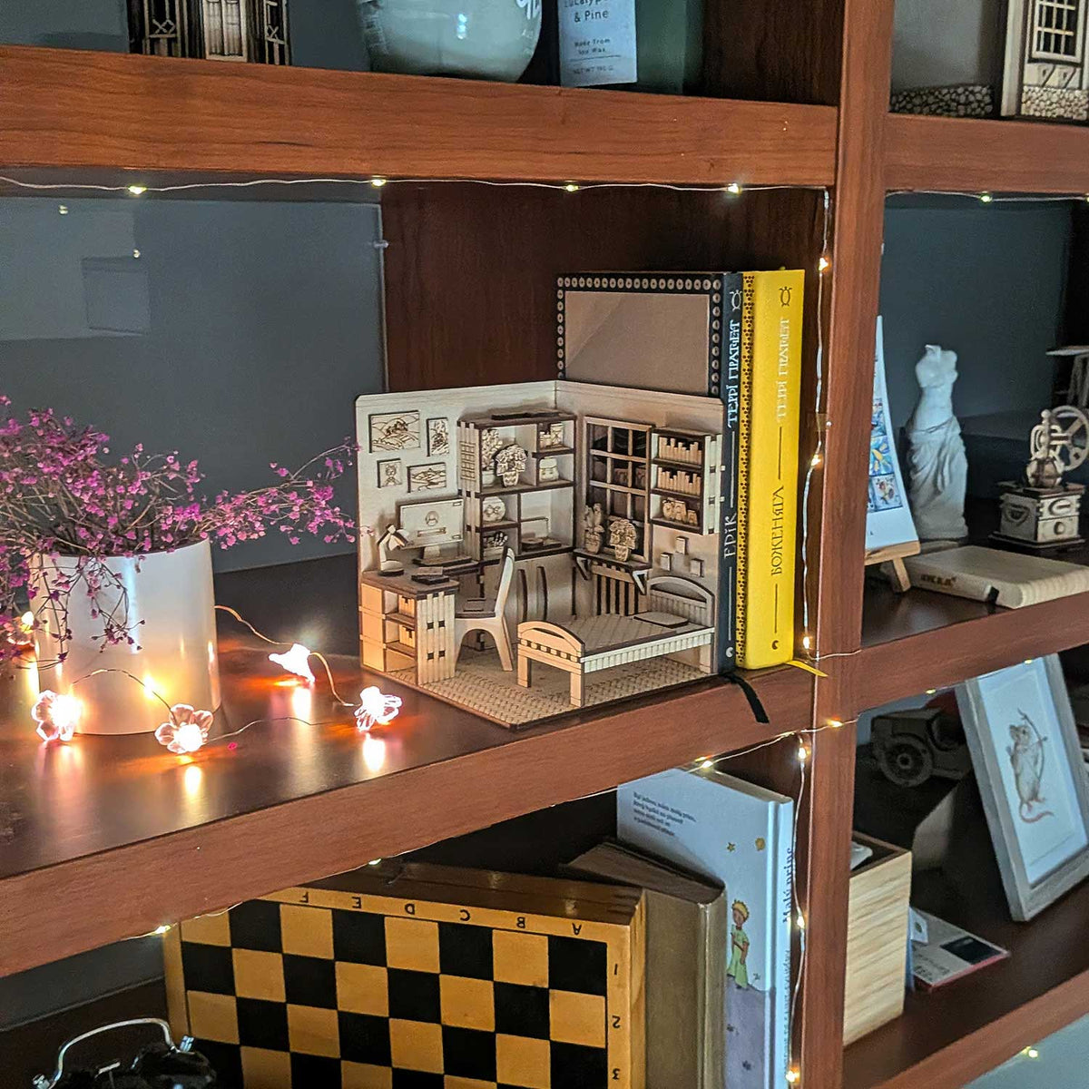 Dollhouse Bedroom Book Nook - Miniature Diorama with Furniture - Glowforge
