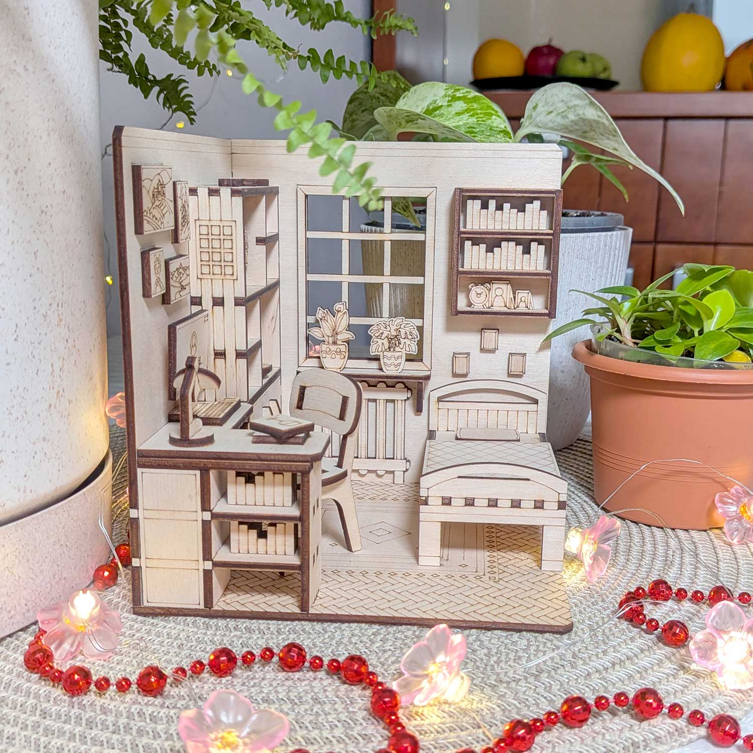 Dollhouse Bedroom Book Nook - Miniature Diorama with Furniture ...