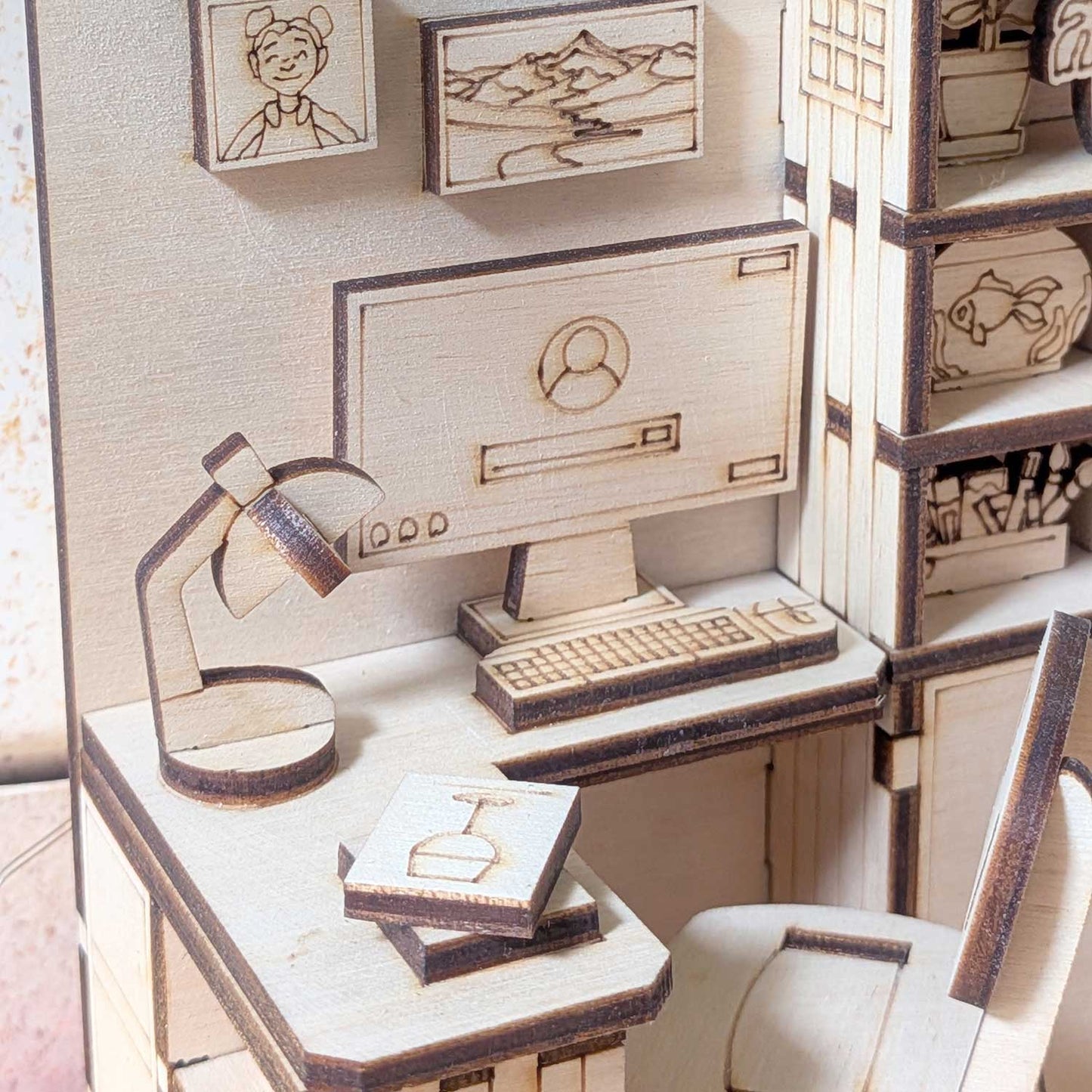 Dollhouse Bedroom Book Nook - Miniature Diorama with Furniture - Glowforge
