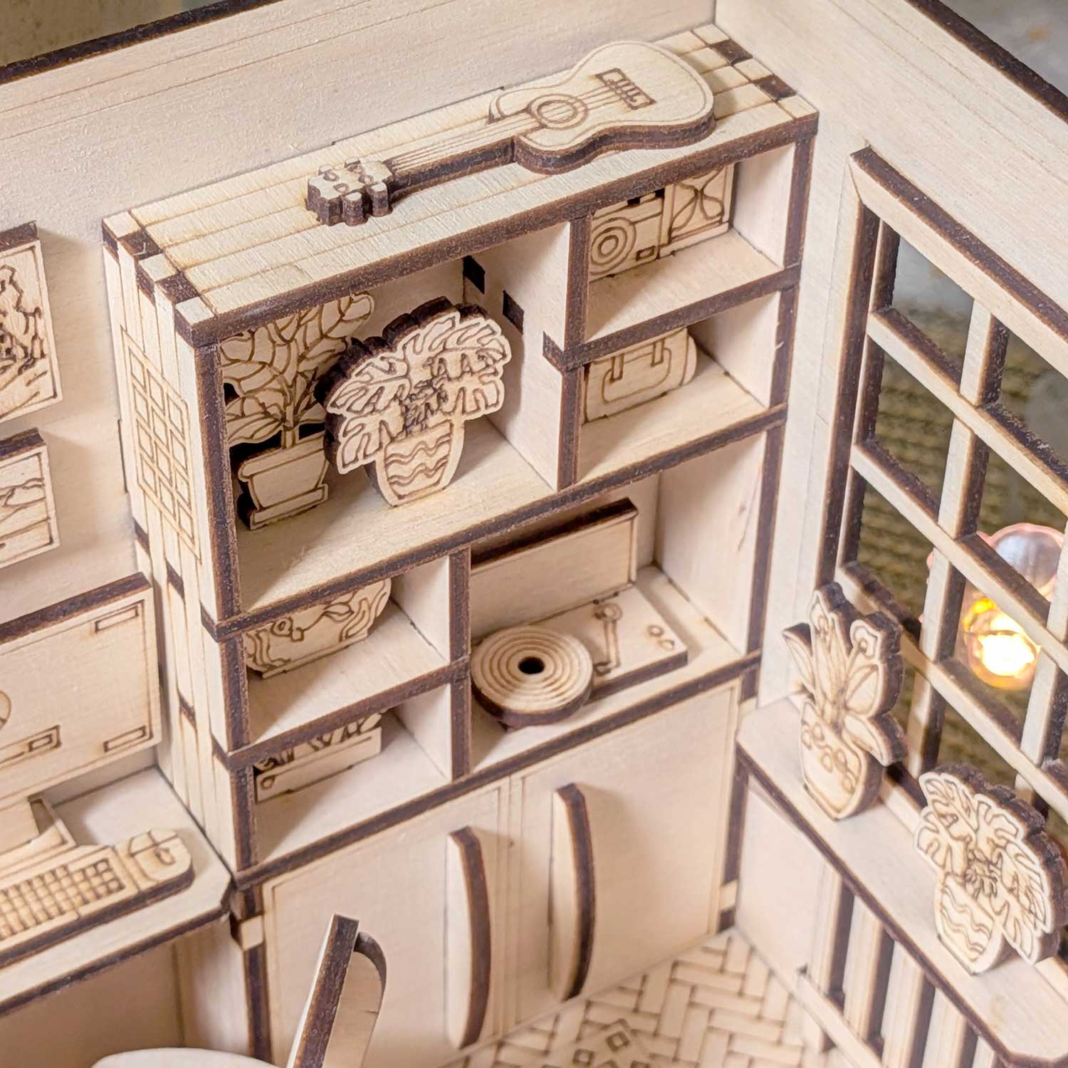 Dollhouse Bedroom Book Nook - Miniature Diorama with Furniture ...