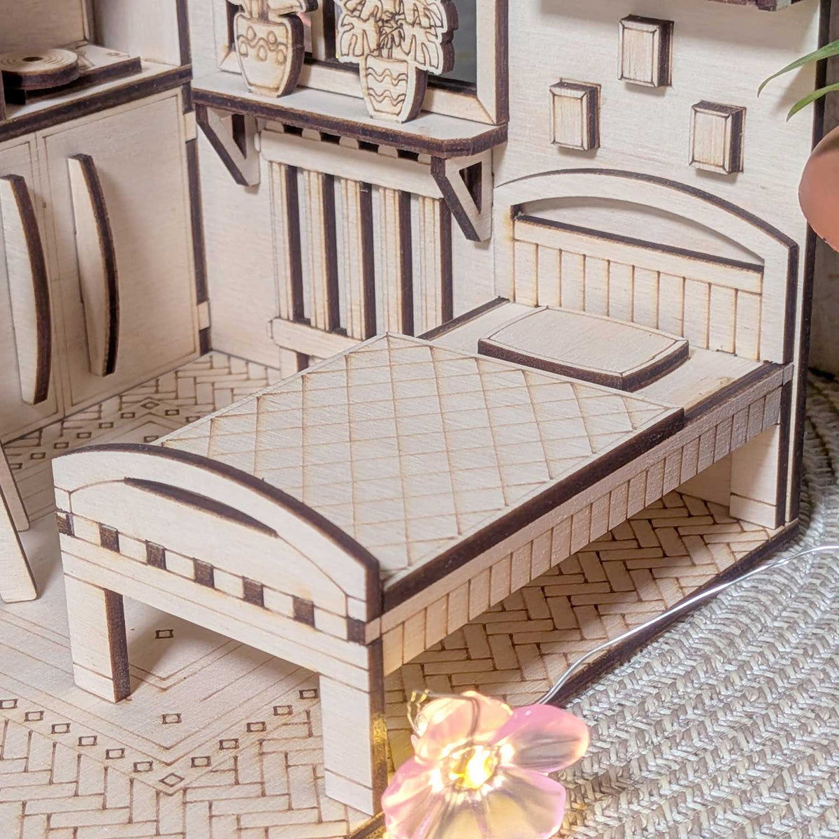 Dollhouse Bedroom Book Nook - Miniature Diorama with Furniture - Glowforge