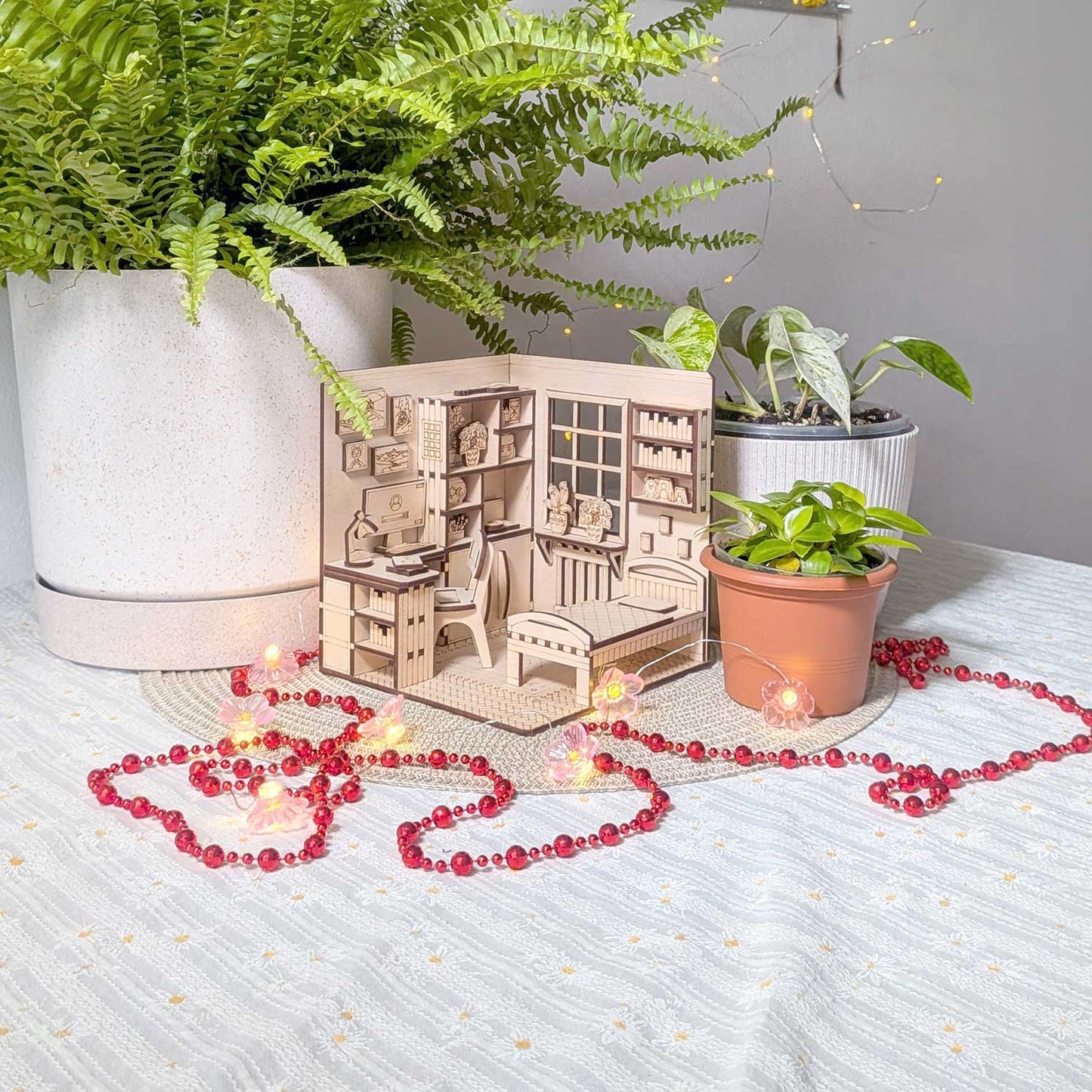 Dollhouse Bedroom Book Nook - Miniature Diorama with Furniture - Glowforge