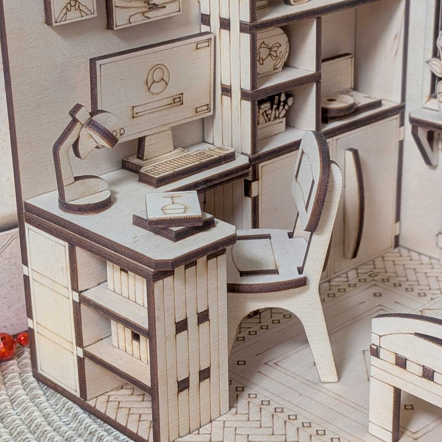 Dollhouse Bedroom Book Nook - Miniature Diorama with Furniture - Glowforge