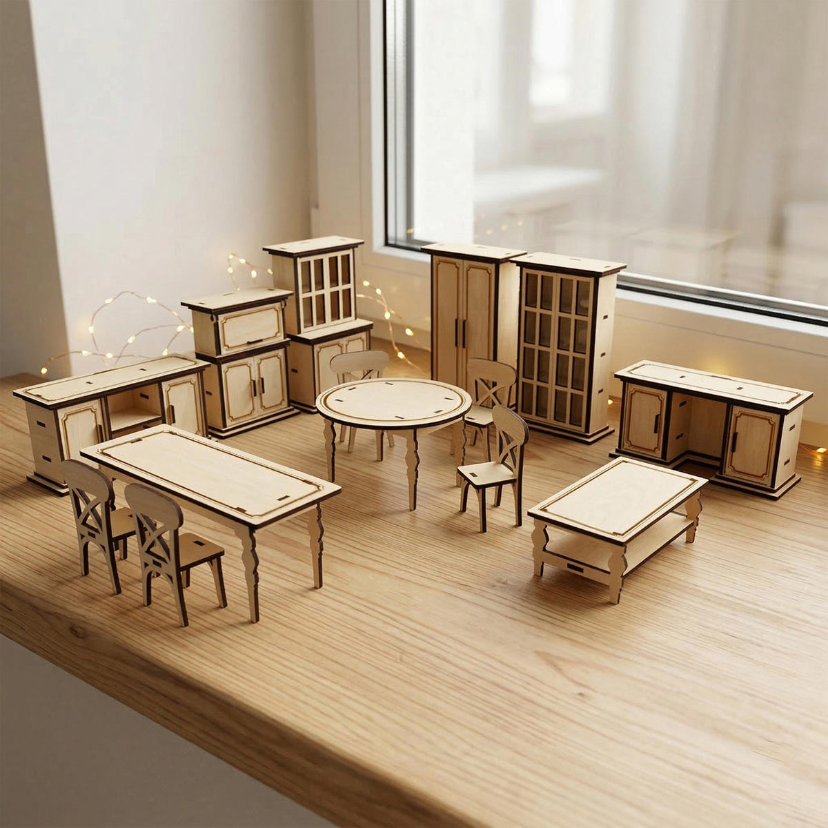 Dollhouse Furniture Set 1:12 – Miniature Table, Chairs & Cabinets Collection - Glowforge