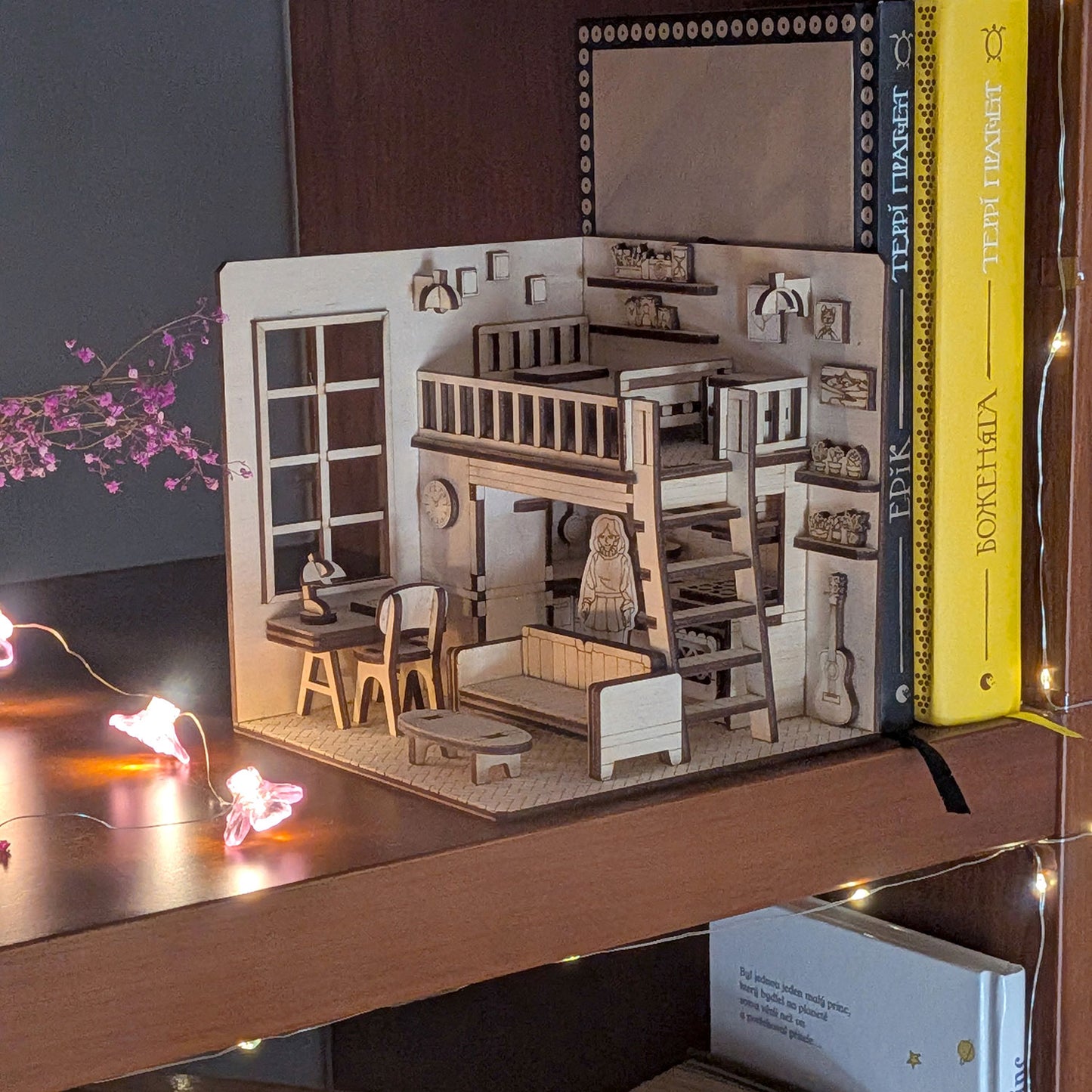 Dollhouse Room Book Nook - DIY Miniature Diorama for Bookshelf Display - Glowforge