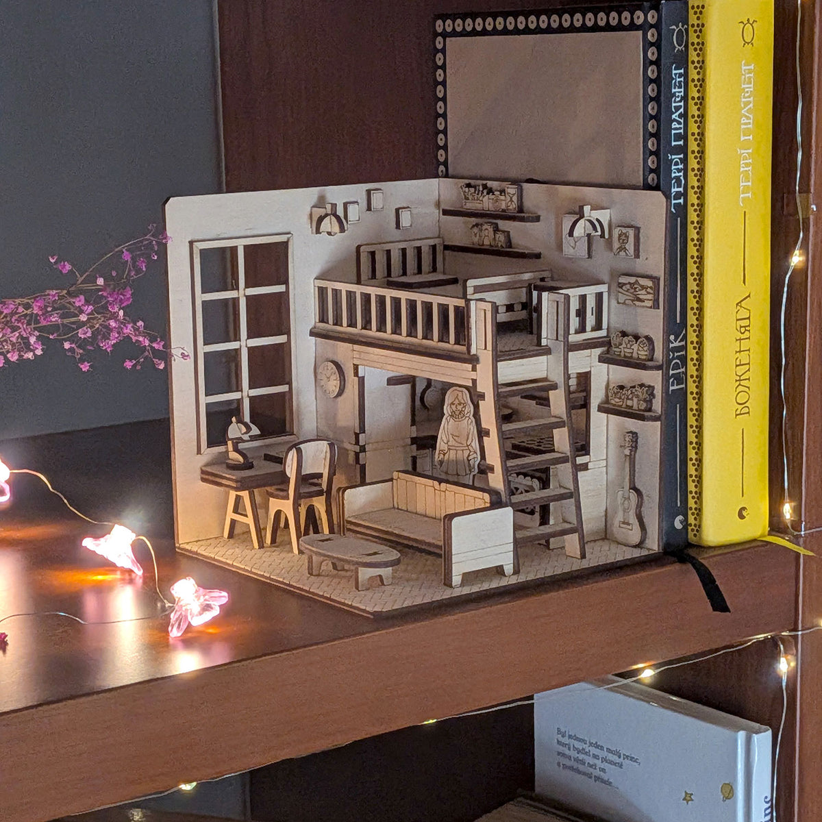 Dollhouse Room Book Nook - DIY Miniature Diorama for Bookshelf Display - Glowforge