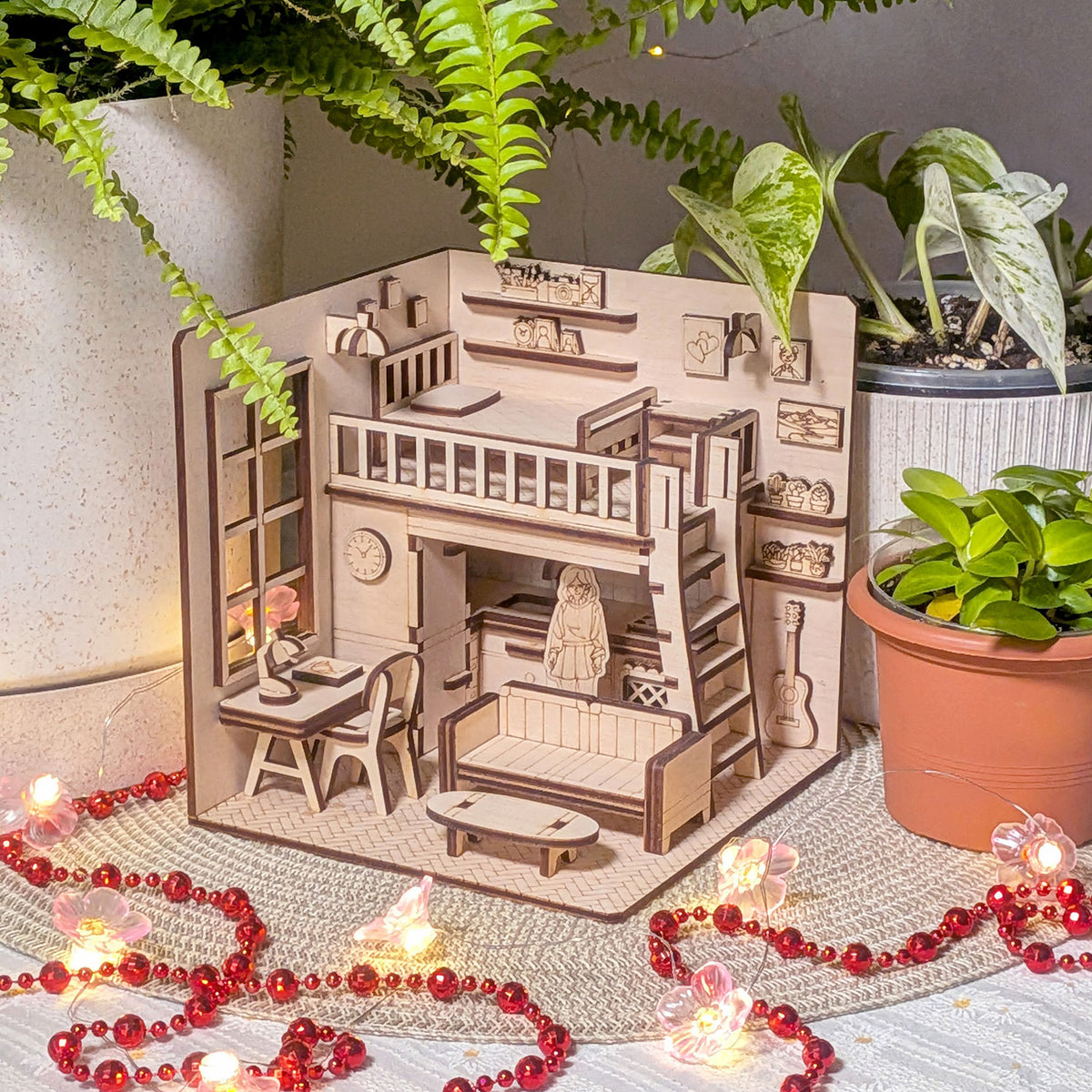 Dollhouse Room Book Nook - DIY Miniature Diorama for Bookshelf Display - Glowforge