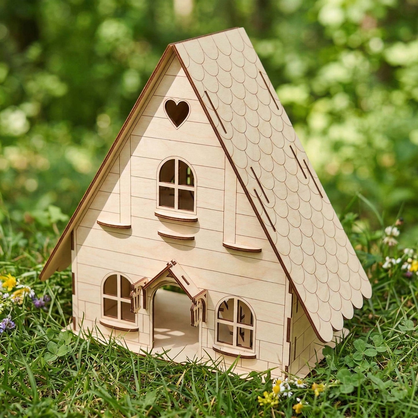 Dollhouse with Open Back - Miniature House with Balcony & Stairs - Glowforge