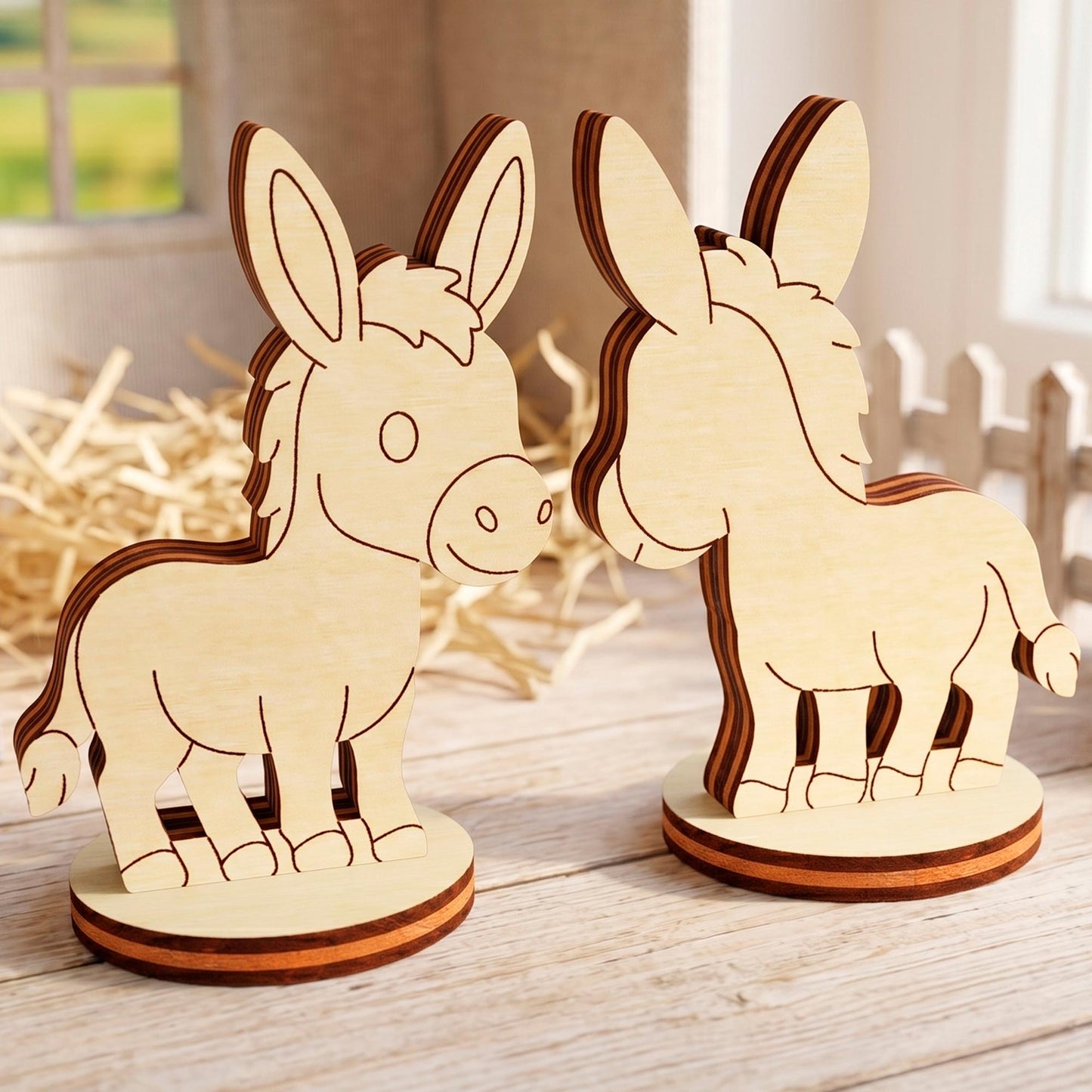 Donkey Dollhouse Farm Animal Toy - Wooden Figure for Play & Painting - Glowforge