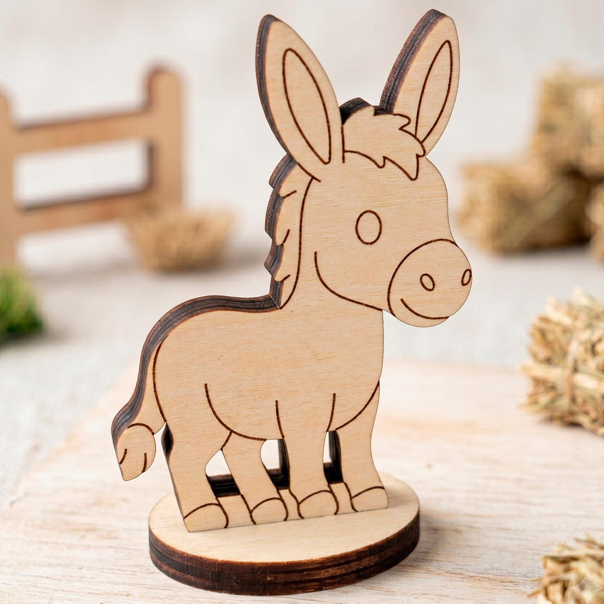 Donkey Dollhouse Farm Animal Toy - Wooden Figure for Play & Painting - Glowforge