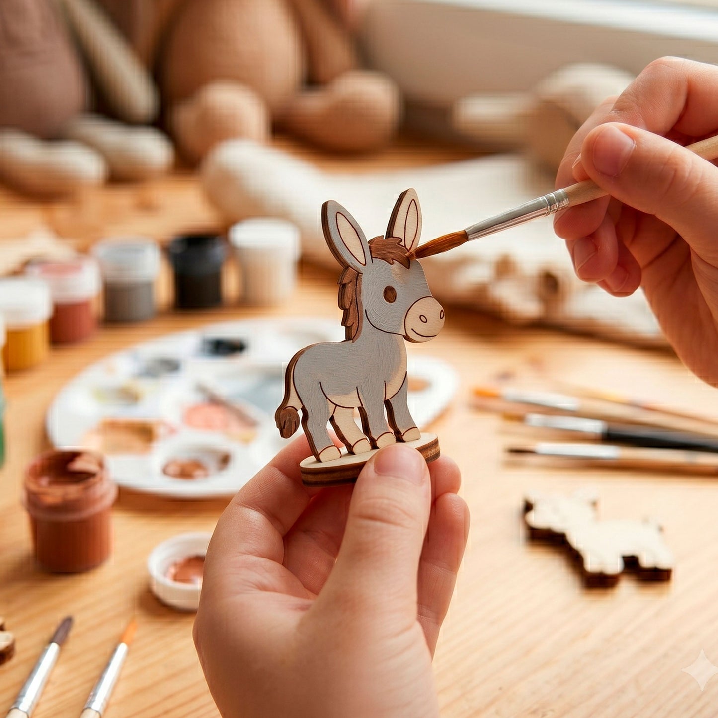 Donkey Dollhouse Farm Animal Toy - Wooden Figure for Play & Painting - Glowforge