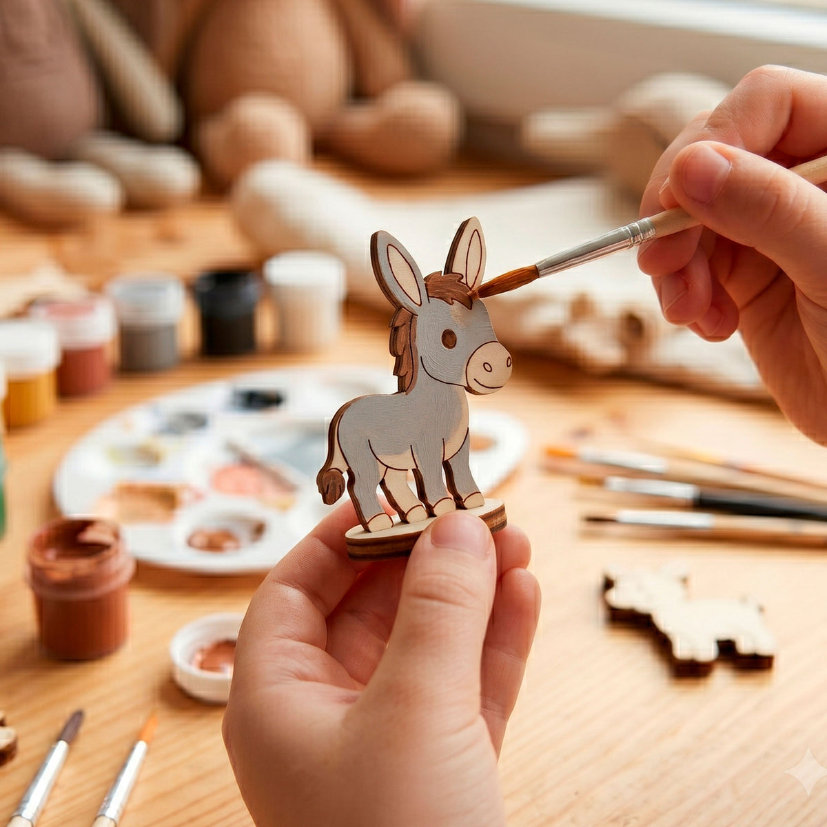 Donkey Dollhouse Farm Animal Toy - Wooden Figure for Play & Painting - Glowforge