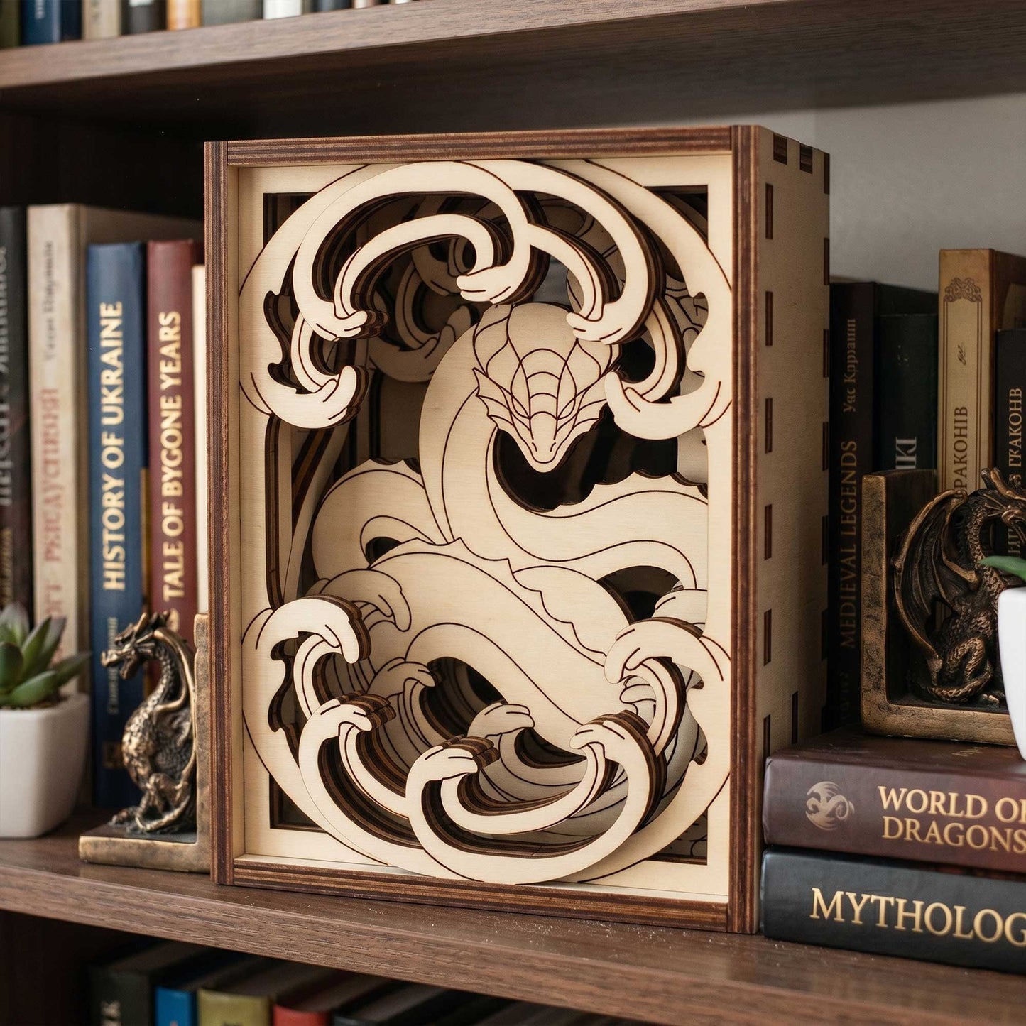 Dragon Fantasy Bookshelf Decor -  Mini Diorama Display - Glowforge
