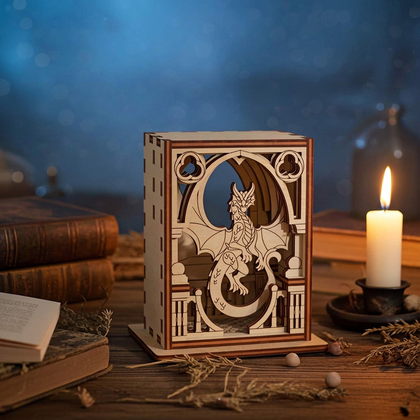 Dragon Fantasy Mini Diorama - Mystical Scene for Display or Collection - Glowforge