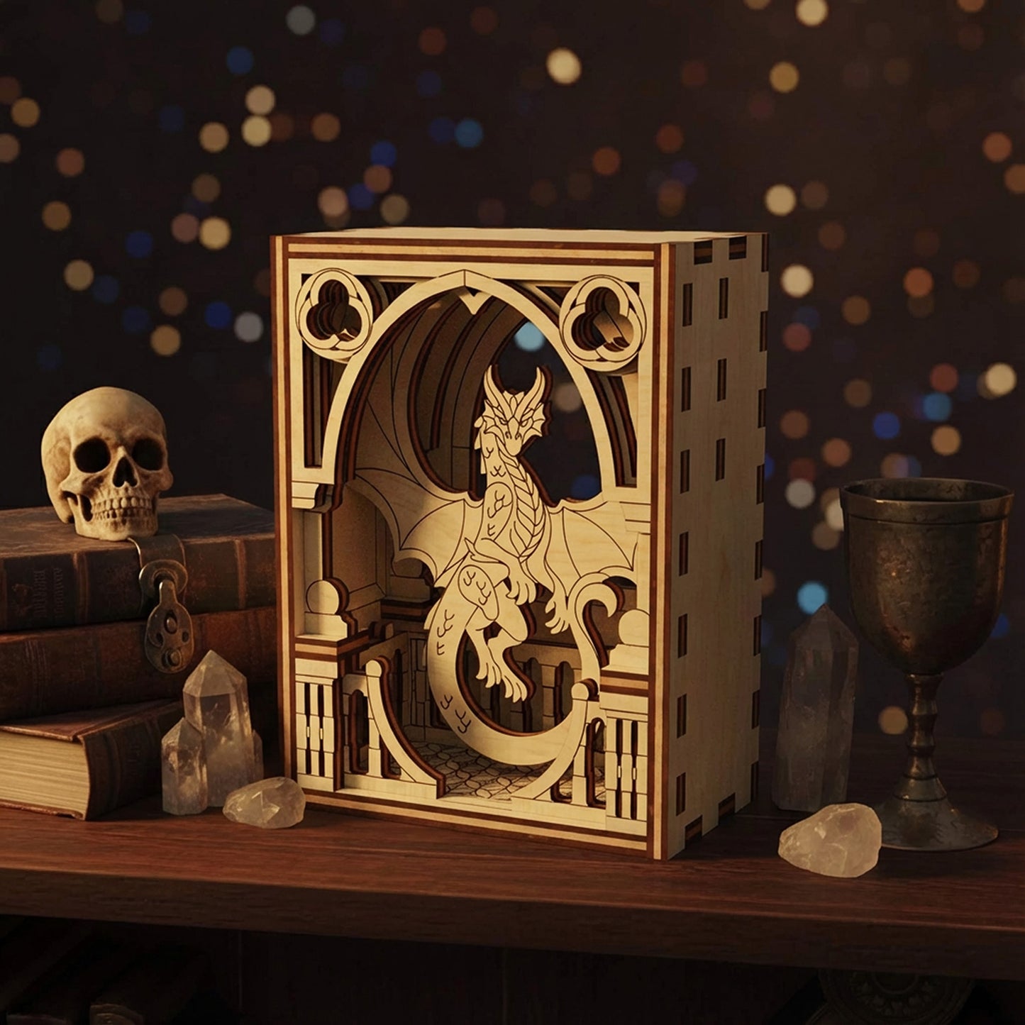 Dragon Fantasy Mini Diorama - Mystical Scene for Display or Collection - Glowforge