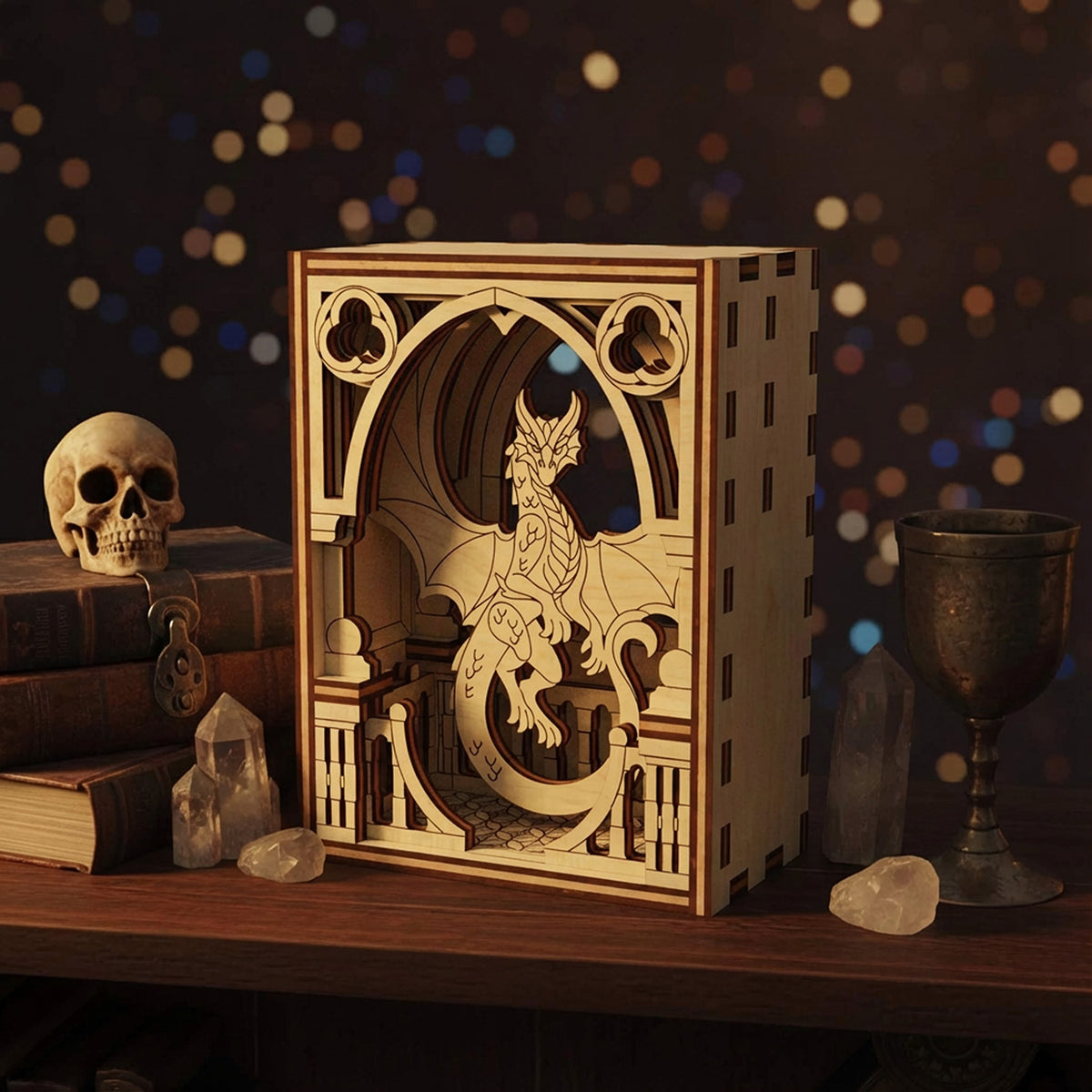 Dragon Fantasy Mini Diorama - Mystical Scene for Display or Collection - Glowforge